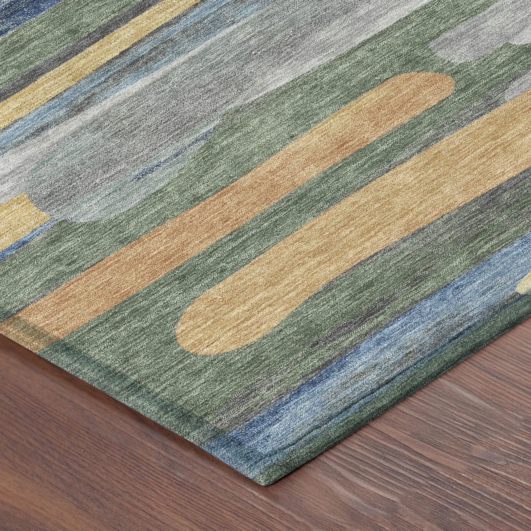 8' Green And Gold Round Abstract Washable Indoor Outdoor Area Rug Homeroots Outdoor