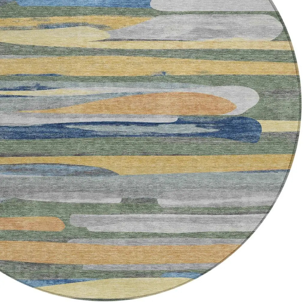 8' Green And Gold Round Abstract Washable Indoor Outdoor Area Rug Homeroots Outdoor