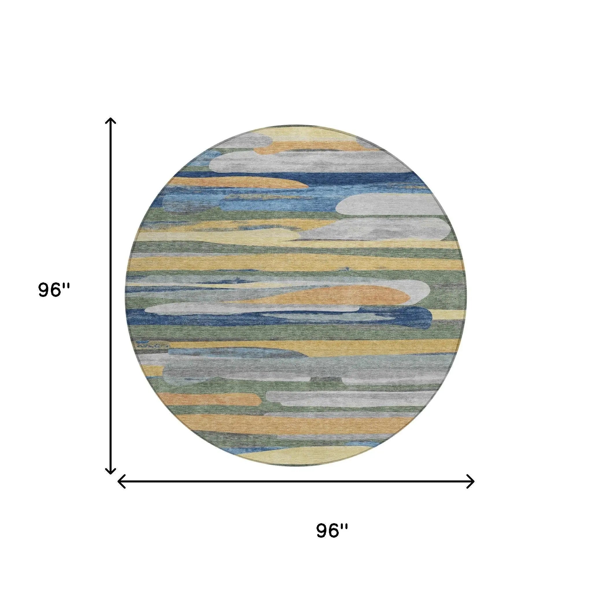 8' Green And Gold Round Abstract Washable Indoor Outdoor Area Rug Homeroots Outdoor