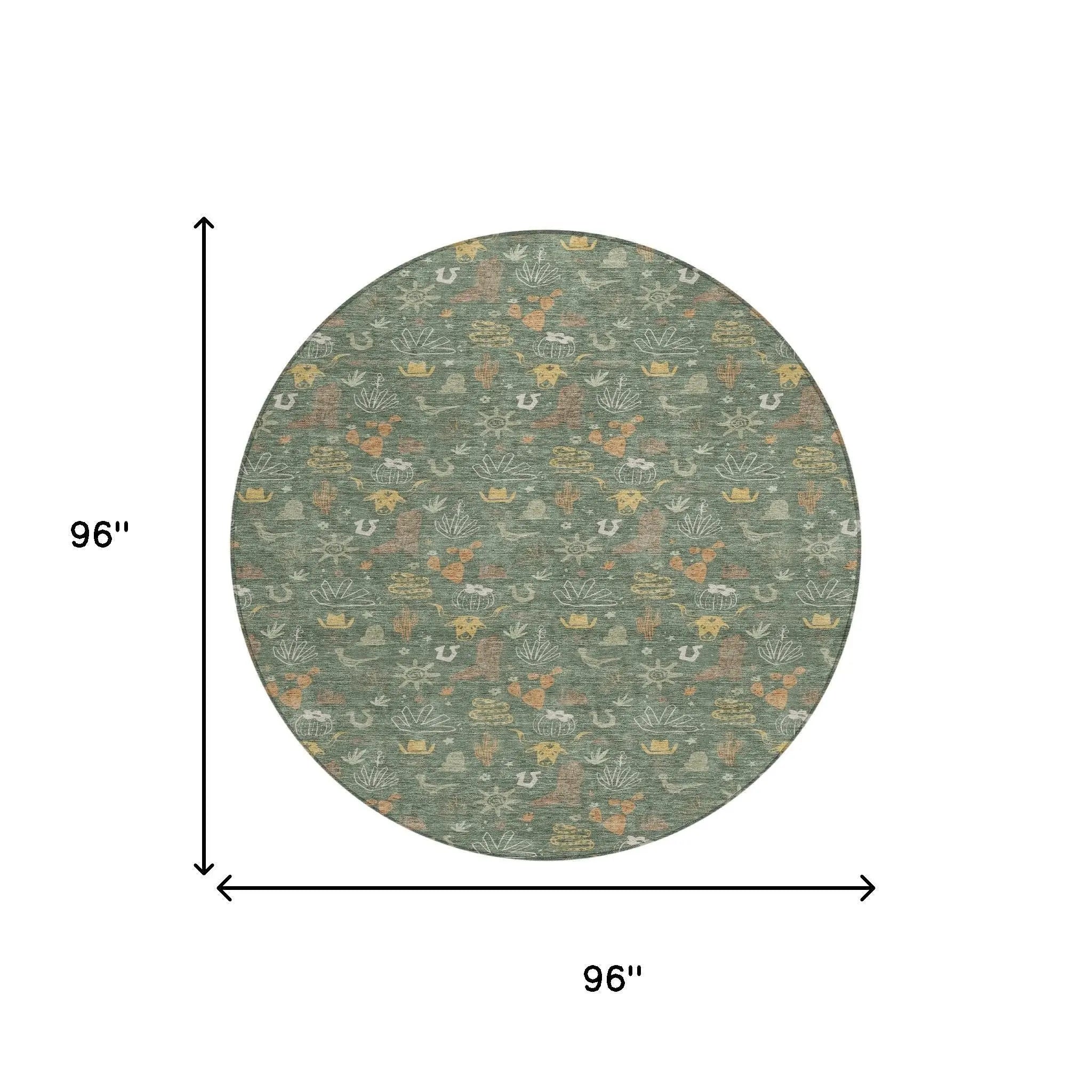 8' Green And Gold Round Cactus Washable Indoor Outdoor Area Rug Homeroots Outdoor