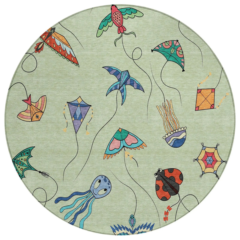 8' Green And Gold Round Geometric Washable Indoor Outdoor Area Rug Homeroots Outdoor