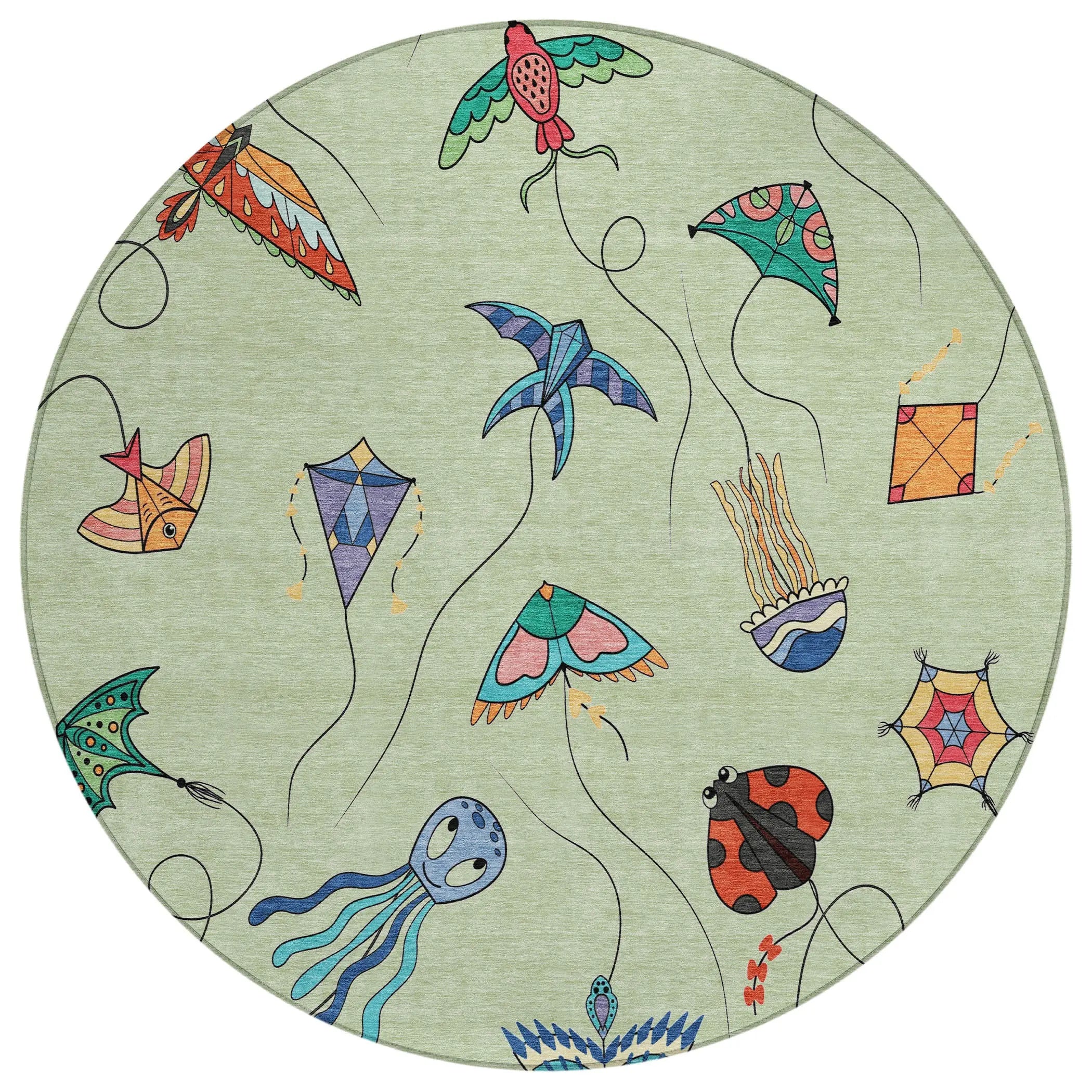 8' Green And Gold Round Geometric Washable Indoor Outdoor Area Rug Homeroots Outdoor