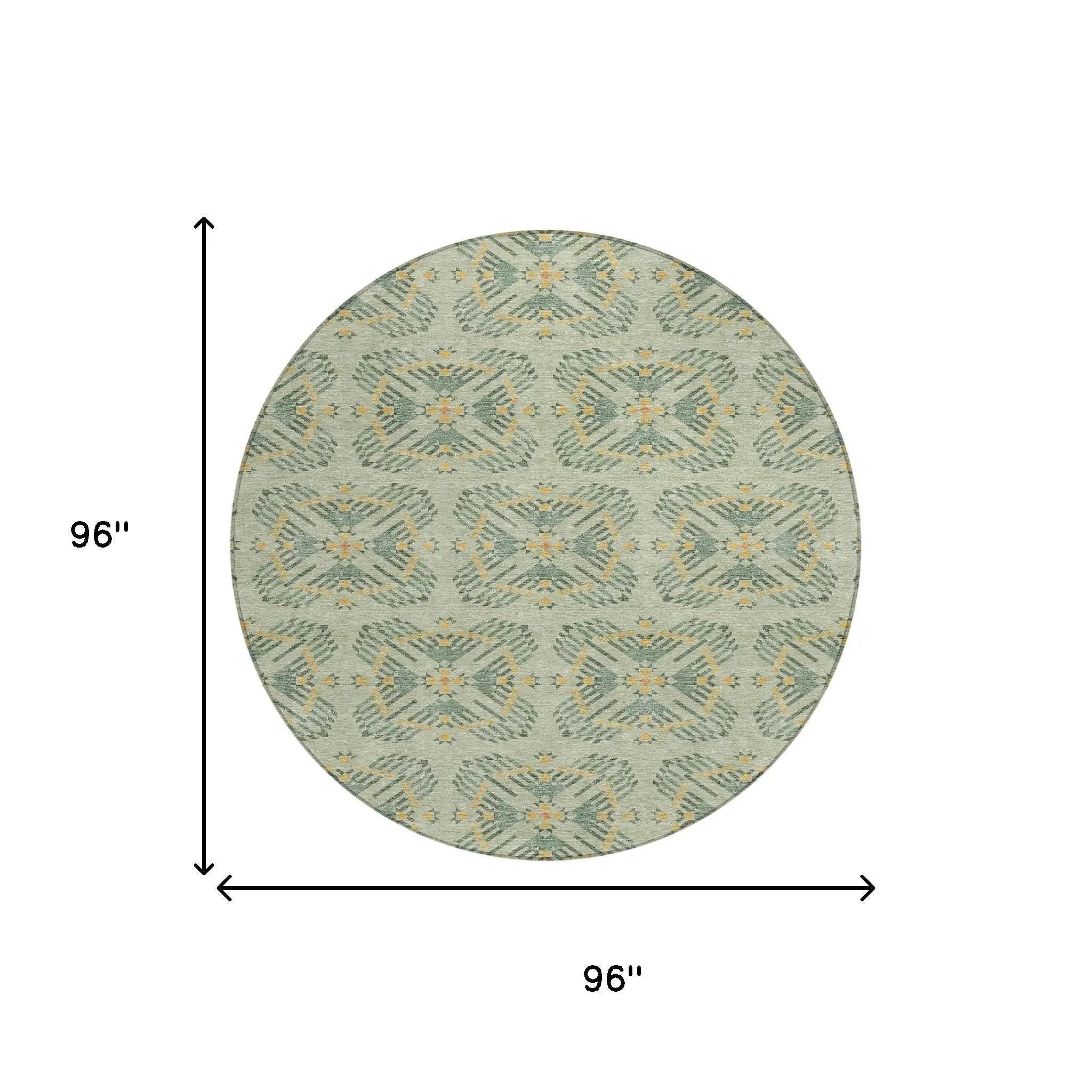 8' Green And Gold Round Geometric Washable Indoor Outdoor Area Rug Homeroots Outdoor