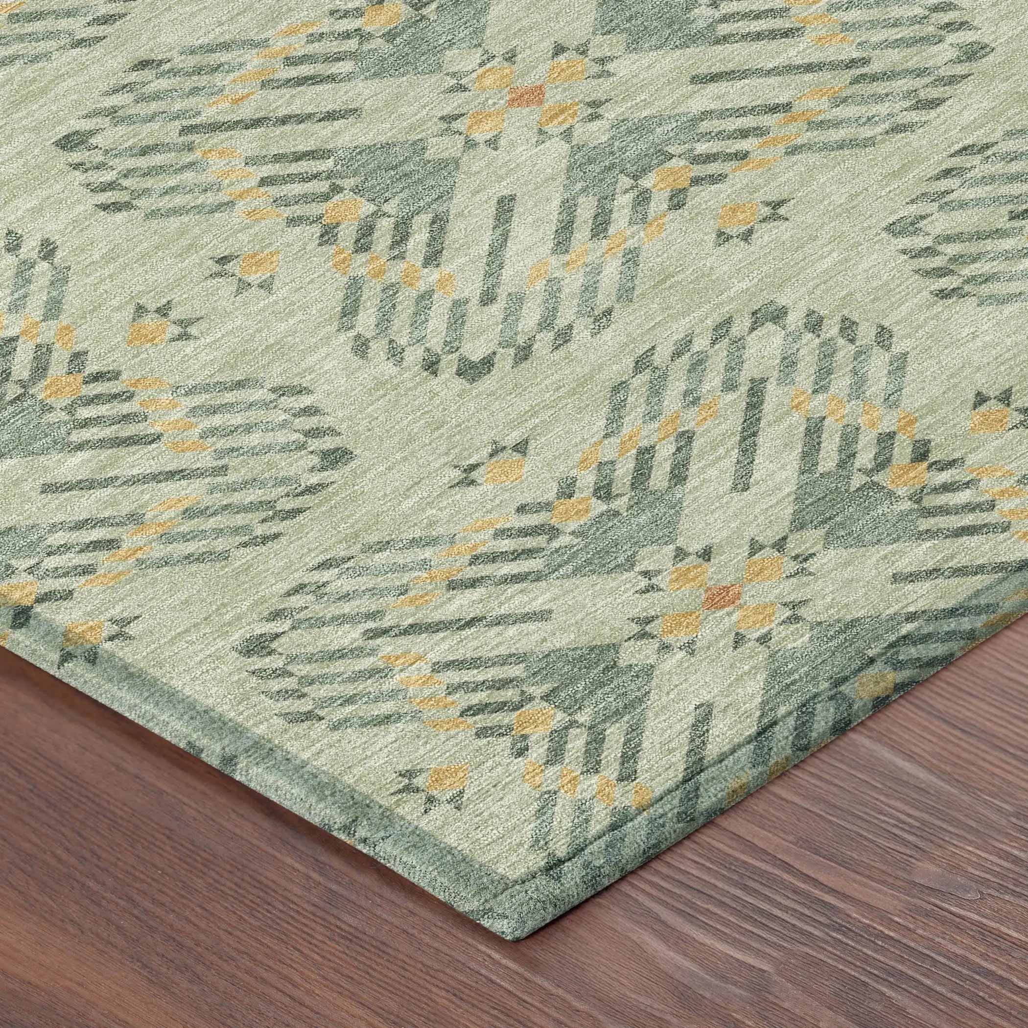 8' Green And Gold Round Geometric Washable Indoor Outdoor Area Rug Homeroots Outdoor