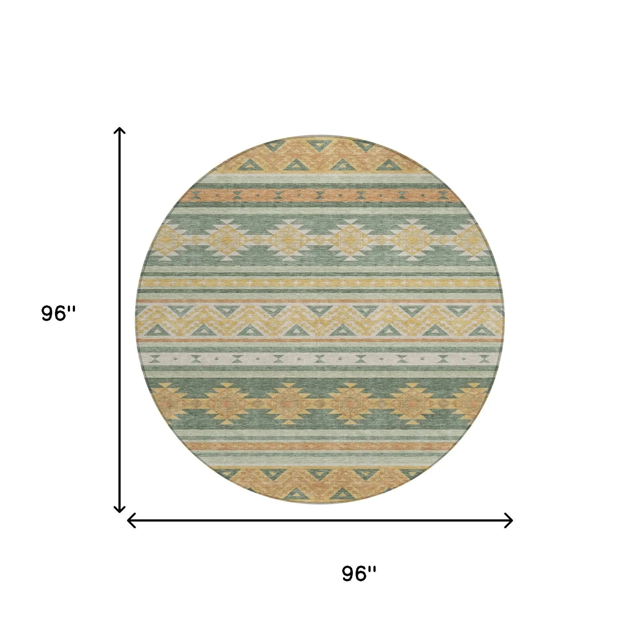 8' Green And Gold Round Southwestern Washable Indoor Outdoor Area Rug Homeroots Outdoor