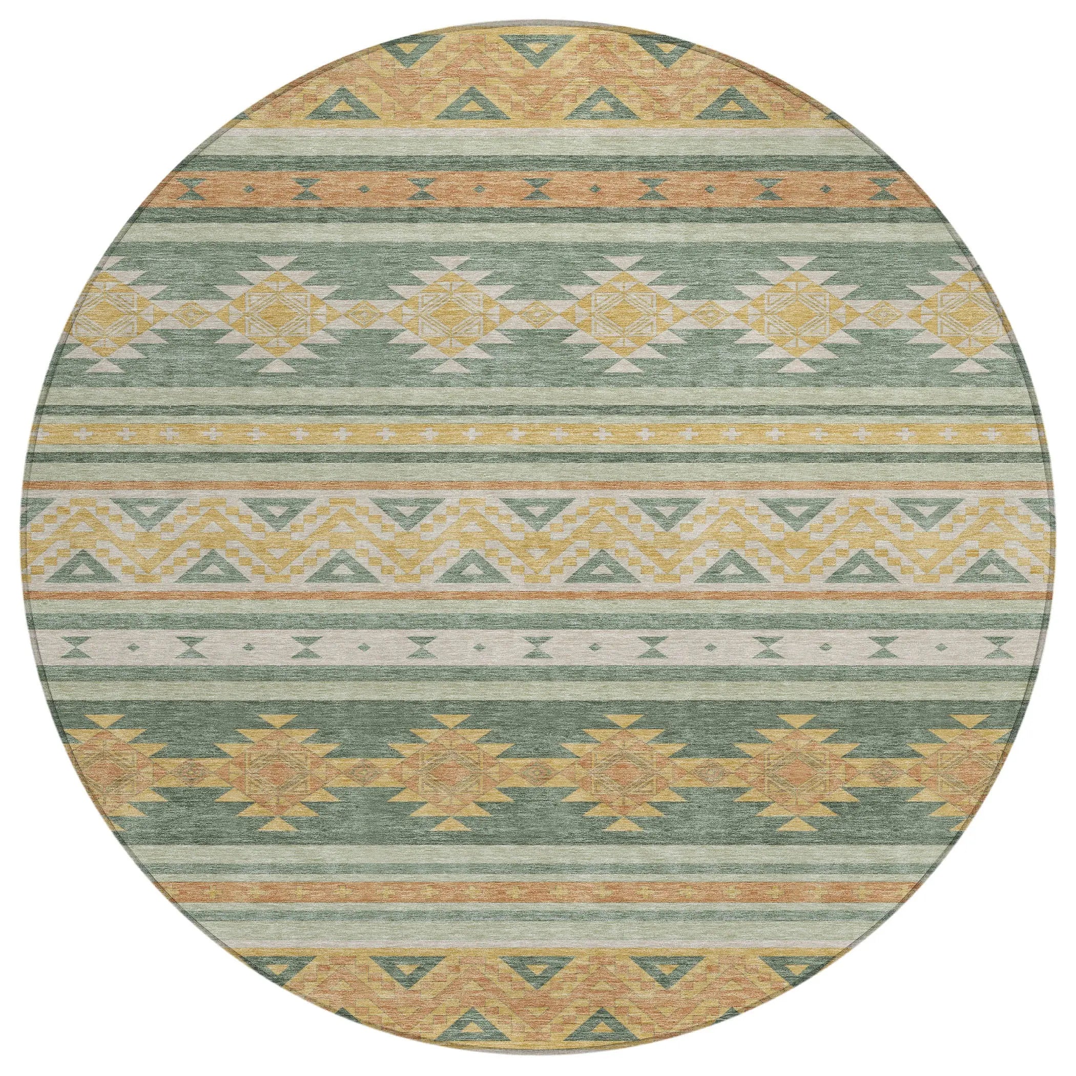 8' Green And Gold Round Southwestern Washable Indoor Outdoor Area Rug Homeroots Outdoor