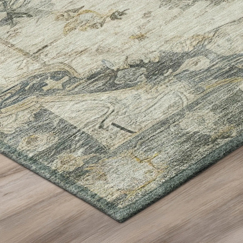 8' Green And Graphite Round Floral Medallion Washable Indoor Outdoor Area Rug Homeroots Outdoor