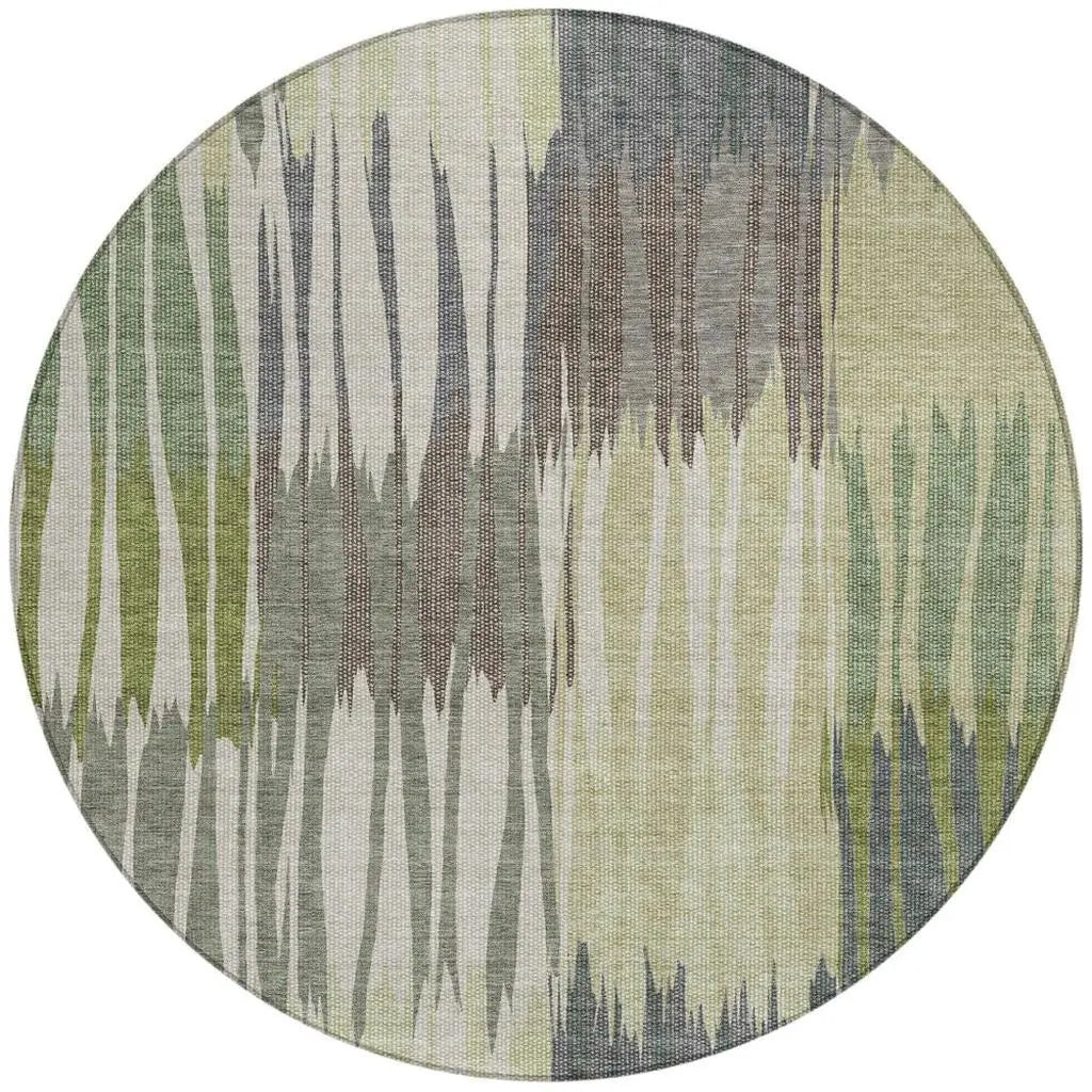 8' Green And Graphite Round Striped Washable Indoor Outdoor Area Rug Homeroots Outdoor