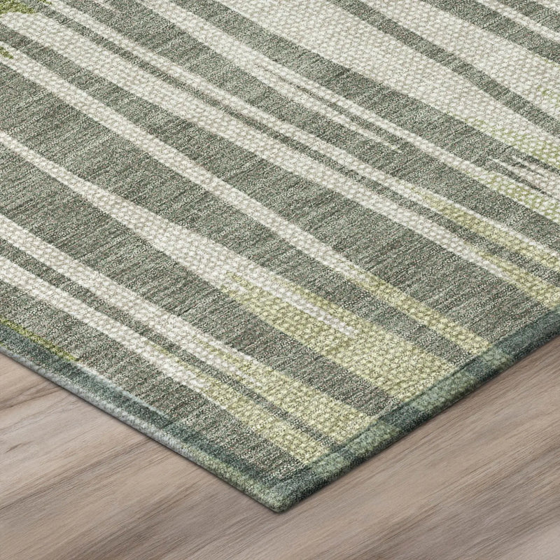8' Green And Graphite Round Striped Washable Indoor Outdoor Area Rug Homeroots Outdoor