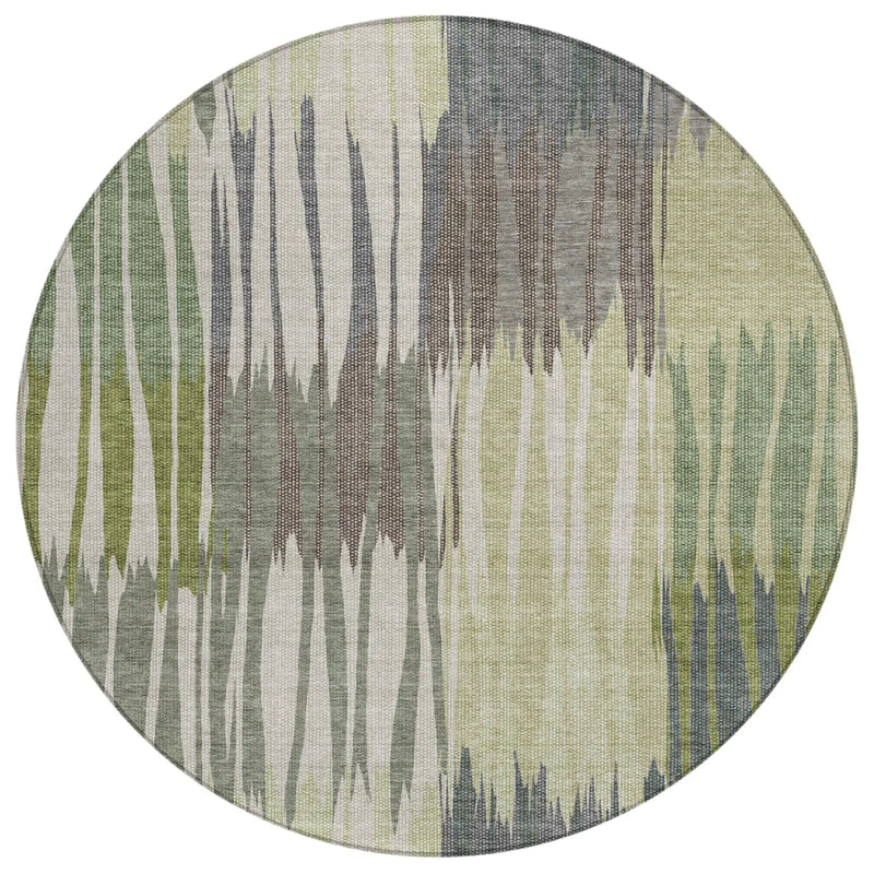 8' Green And Graphite Round Striped Washable Indoor Outdoor Area Rug Homeroots Outdoor