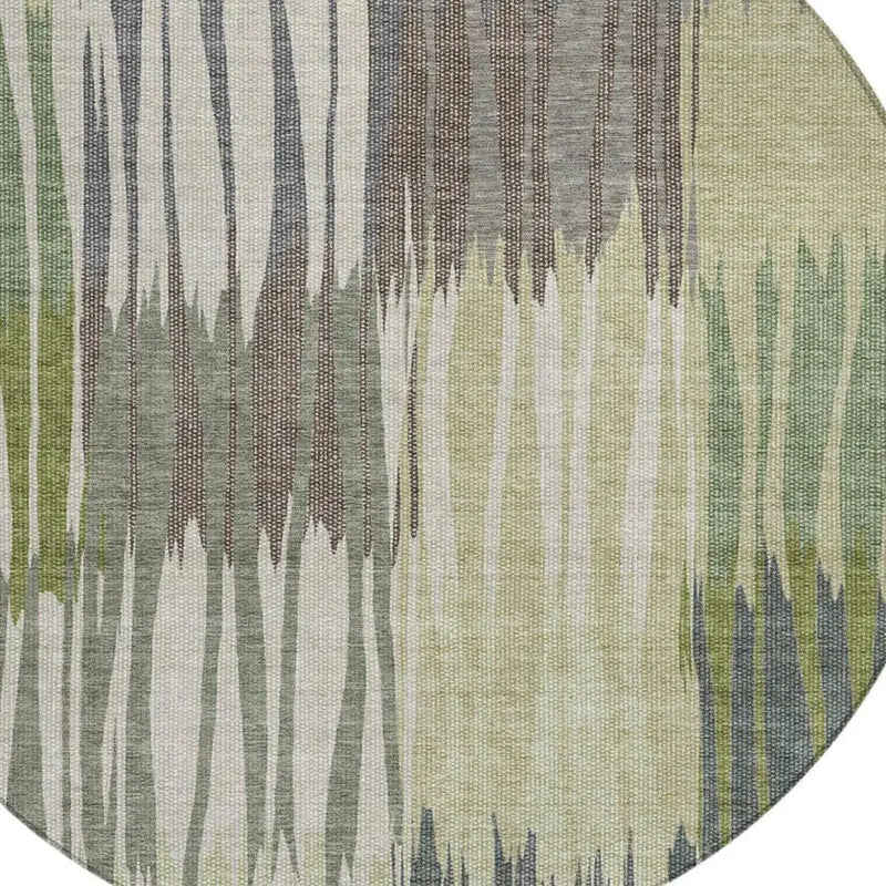 8' Green And Graphite Round Striped Washable Indoor Outdoor Area Rug Homeroots Outdoor