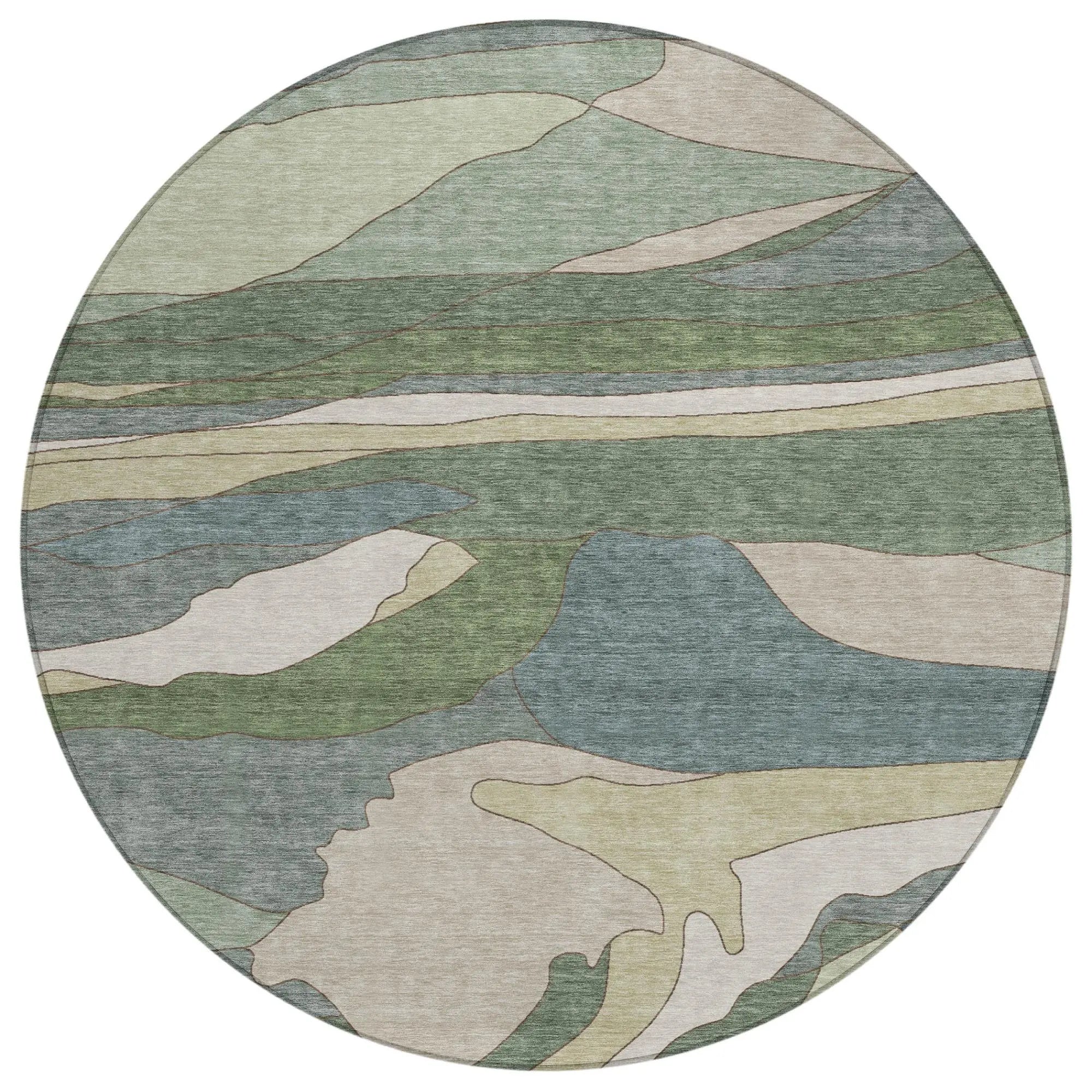 8' Green And Gray Round Abstract Washable Indoor Outdoor Area Rug Homeroots Outdoor