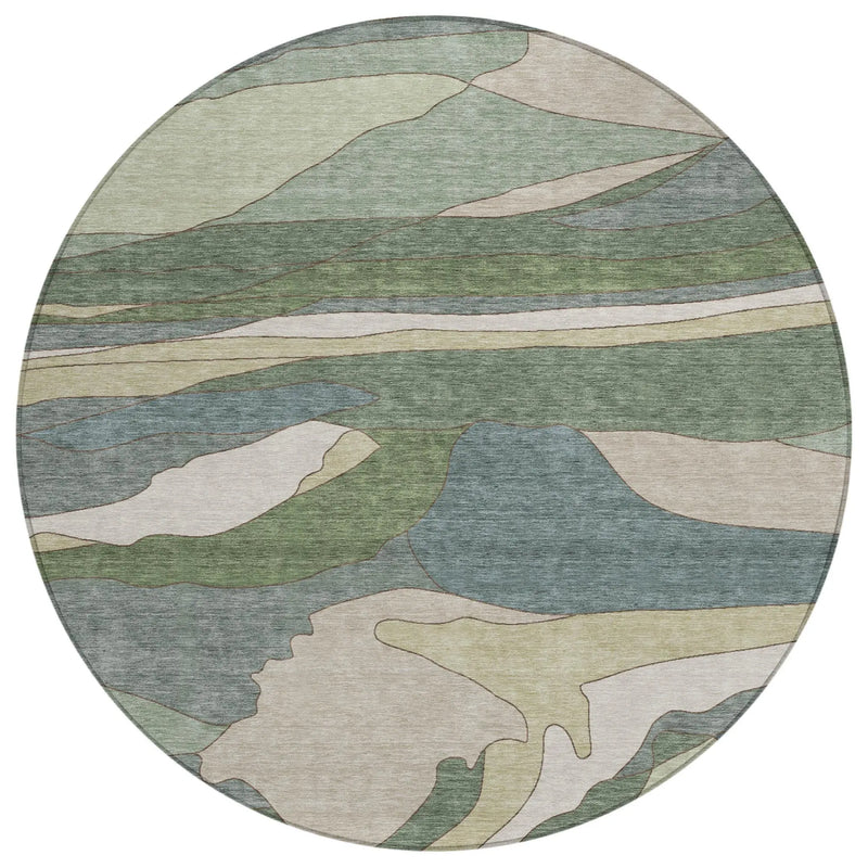 8' Green And Gray Round Abstract Washable Indoor Outdoor Area Rug Homeroots Outdoor