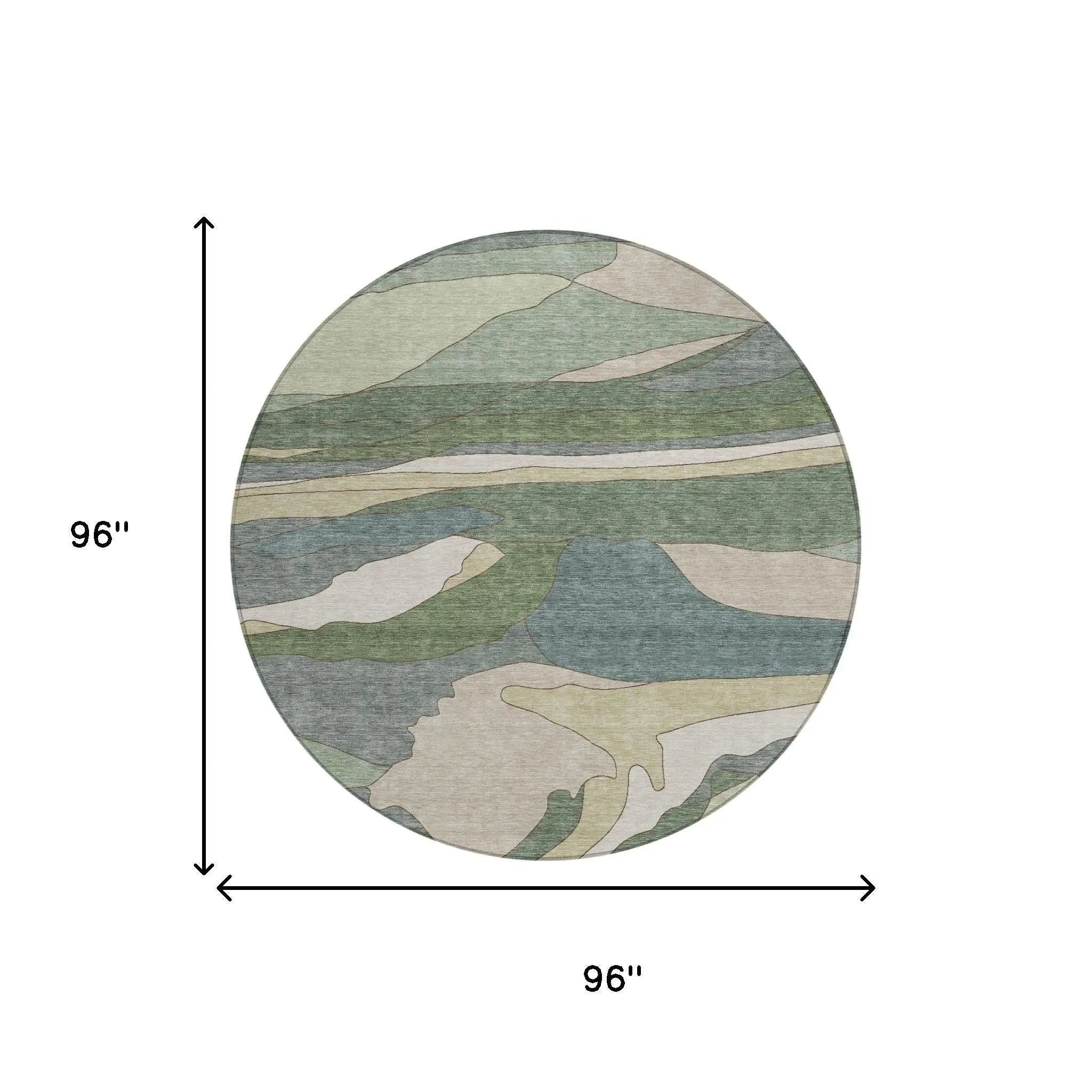 8' Green And Gray Round Abstract Washable Indoor Outdoor Area Rug Homeroots Outdoor