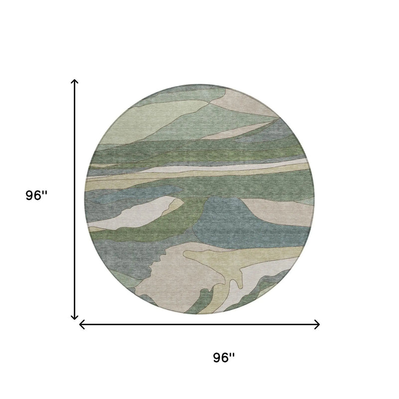 8' Green And Gray Round Abstract Washable Indoor Outdoor Area Rug Homeroots Outdoor