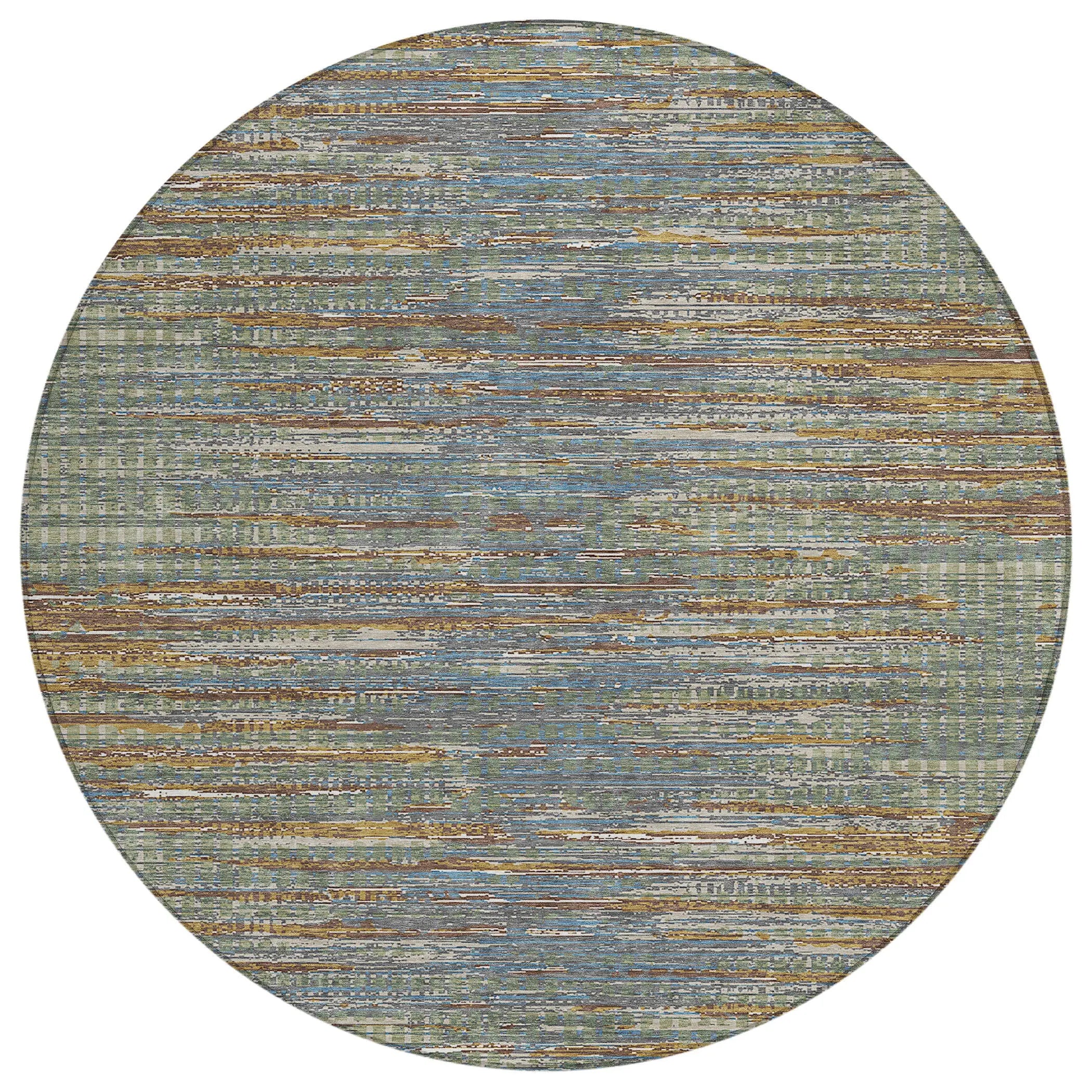 8' Green And Gray Round Abstract Washable Indoor Outdoor Area Rug Homeroots Outdoor
