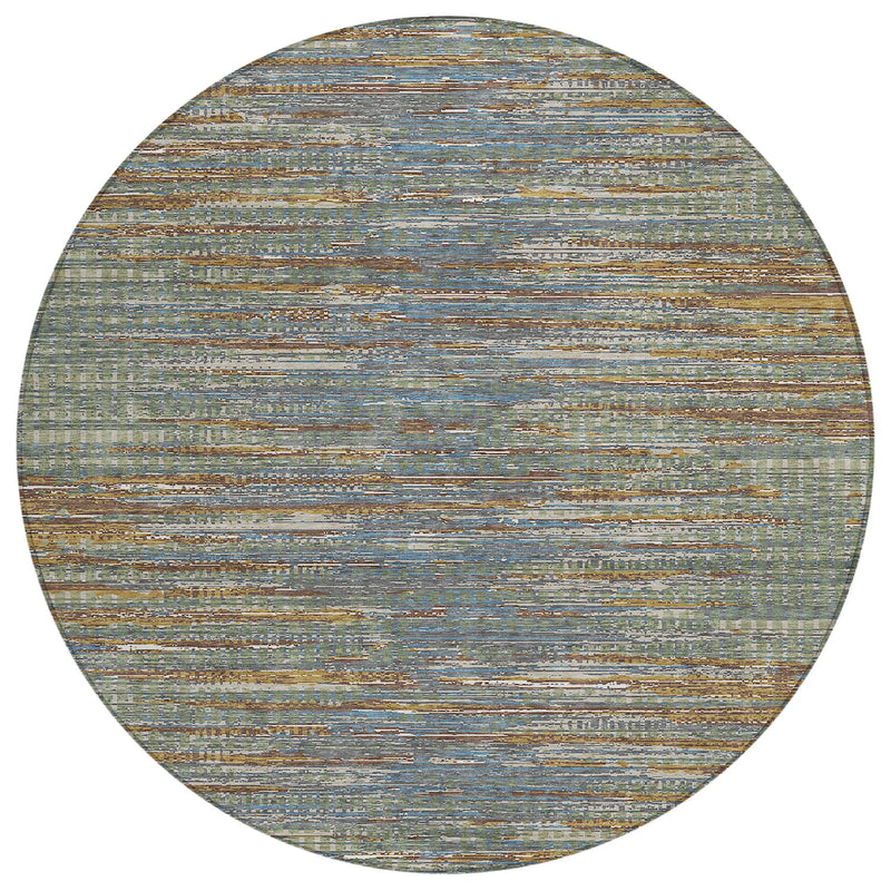 8' Green And Gray Round Abstract Washable Indoor Outdoor Area Rug Homeroots Outdoor