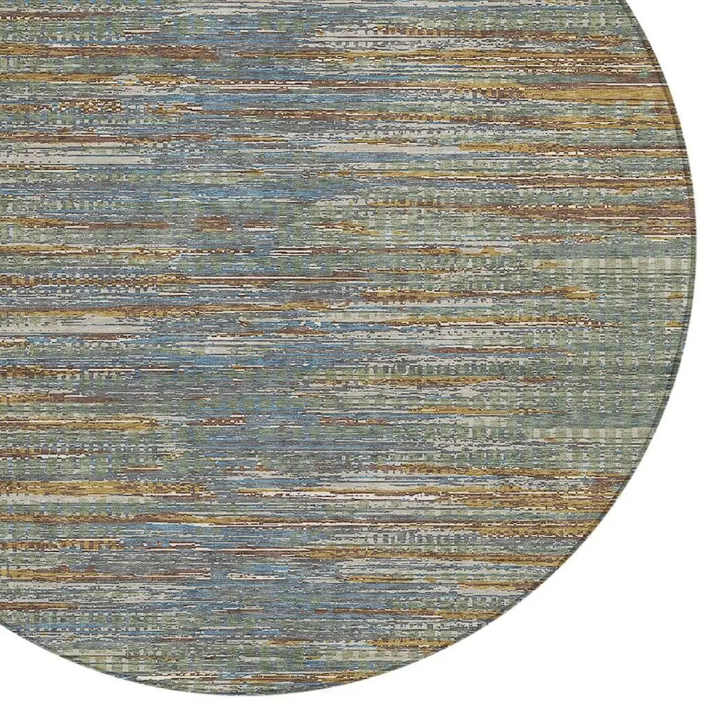 8' Green And Gray Round Abstract Washable Indoor Outdoor Area Rug Homeroots Outdoor