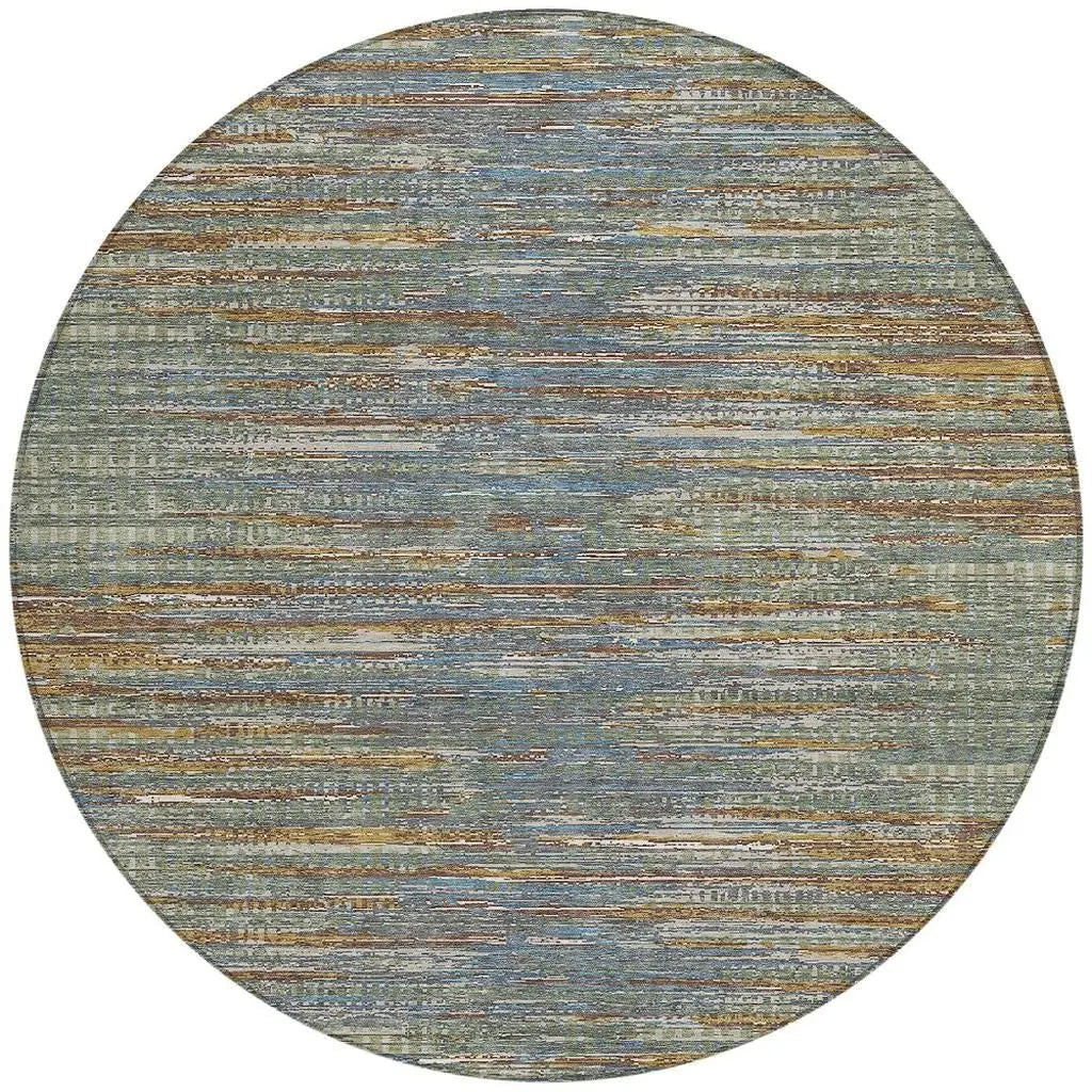 8' Green And Gray Round Abstract Washable Indoor Outdoor Area Rug Homeroots Outdoor