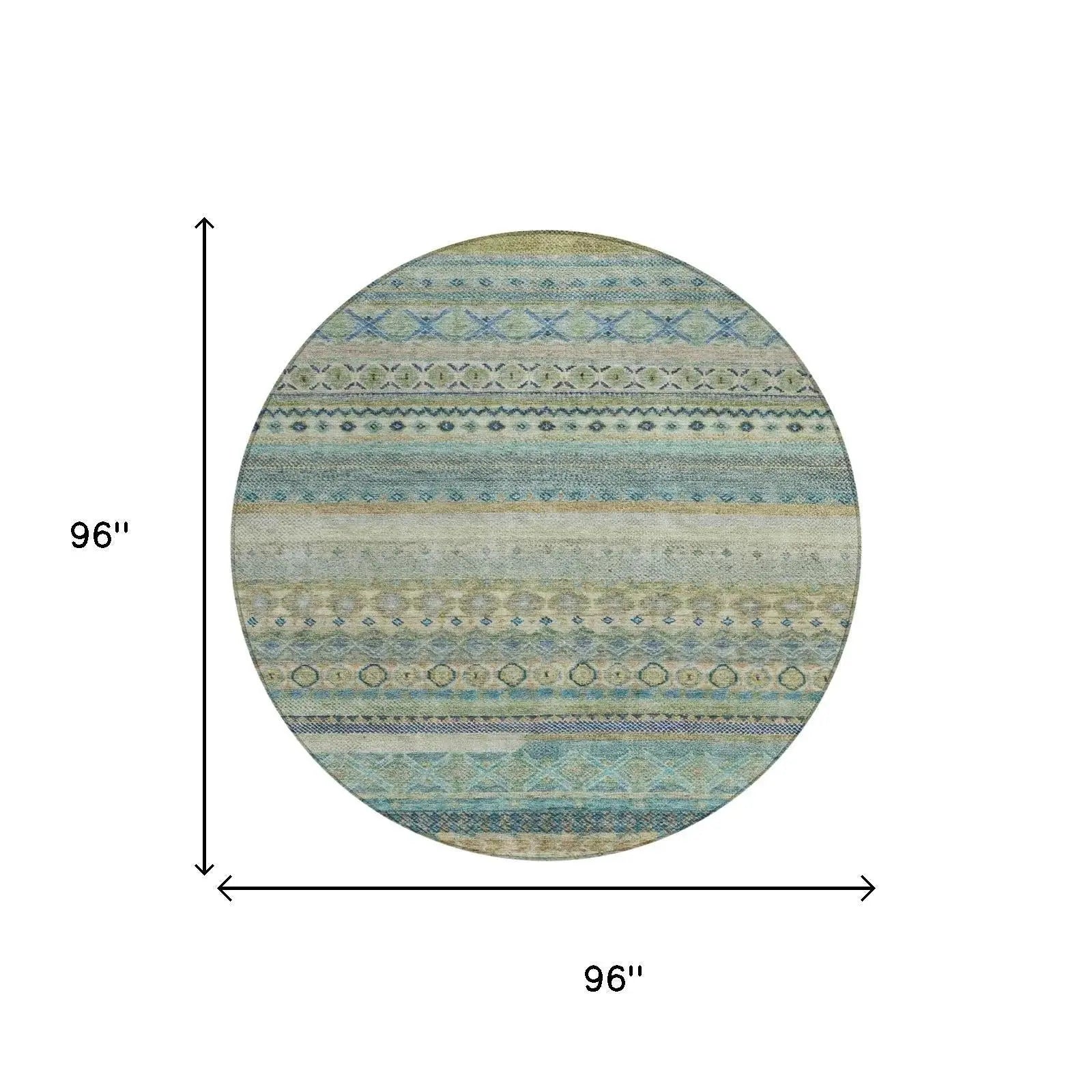 8' Green And Gray Round Striped Washable Indoor Outdoor Area Rug Homeroots Outdoor