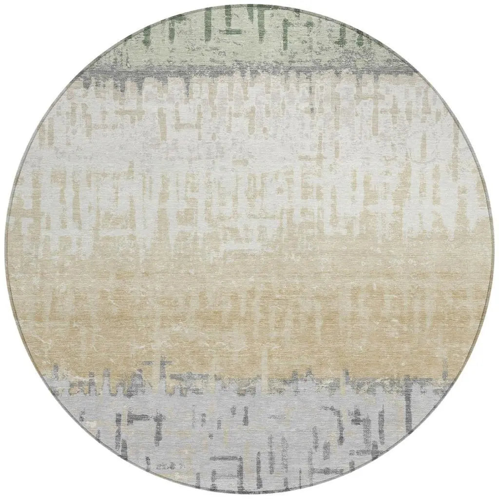 8' Green And Gray Round Striped Washable Indoor Outdoor Area Rug Homeroots Outdoor