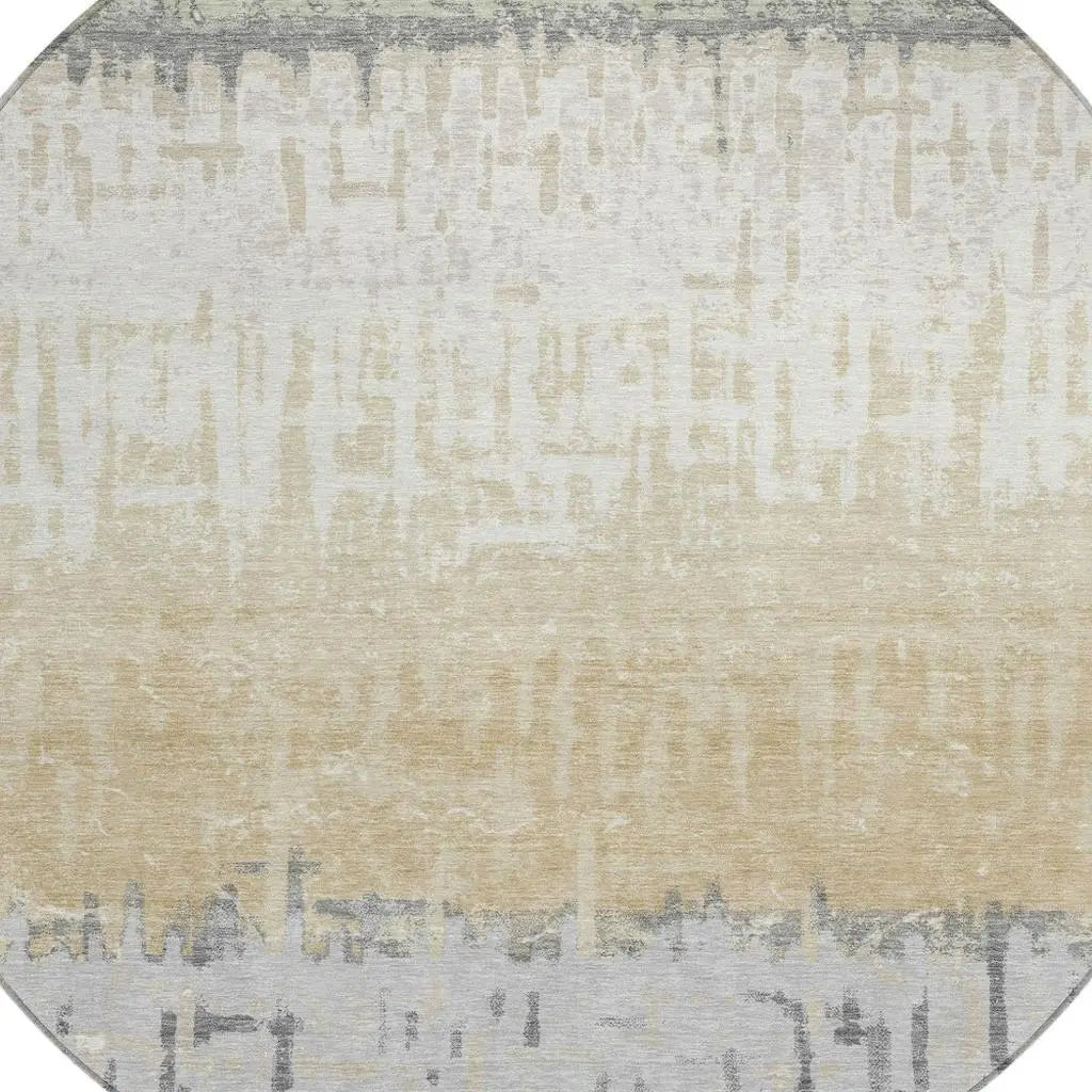 8' Green And Gray Round Striped Washable Indoor Outdoor Area Rug Homeroots Outdoor