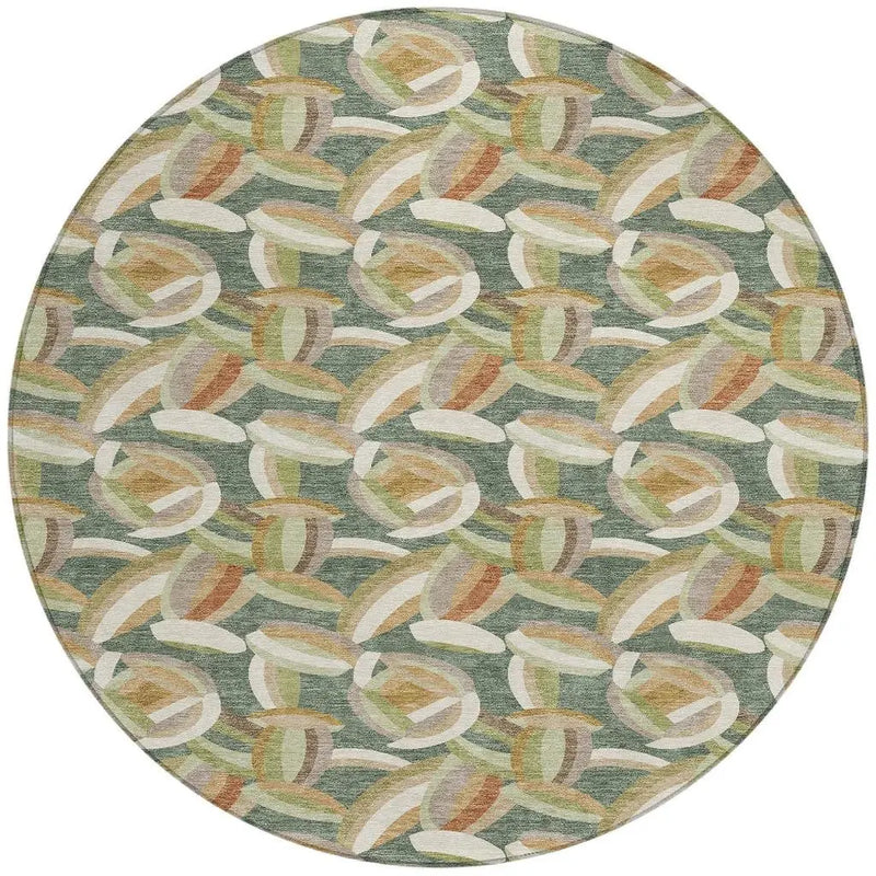 8' Green And Ivory Round Abstract Washable Indoor Outdoor Area Rug Homeroots Outdoor