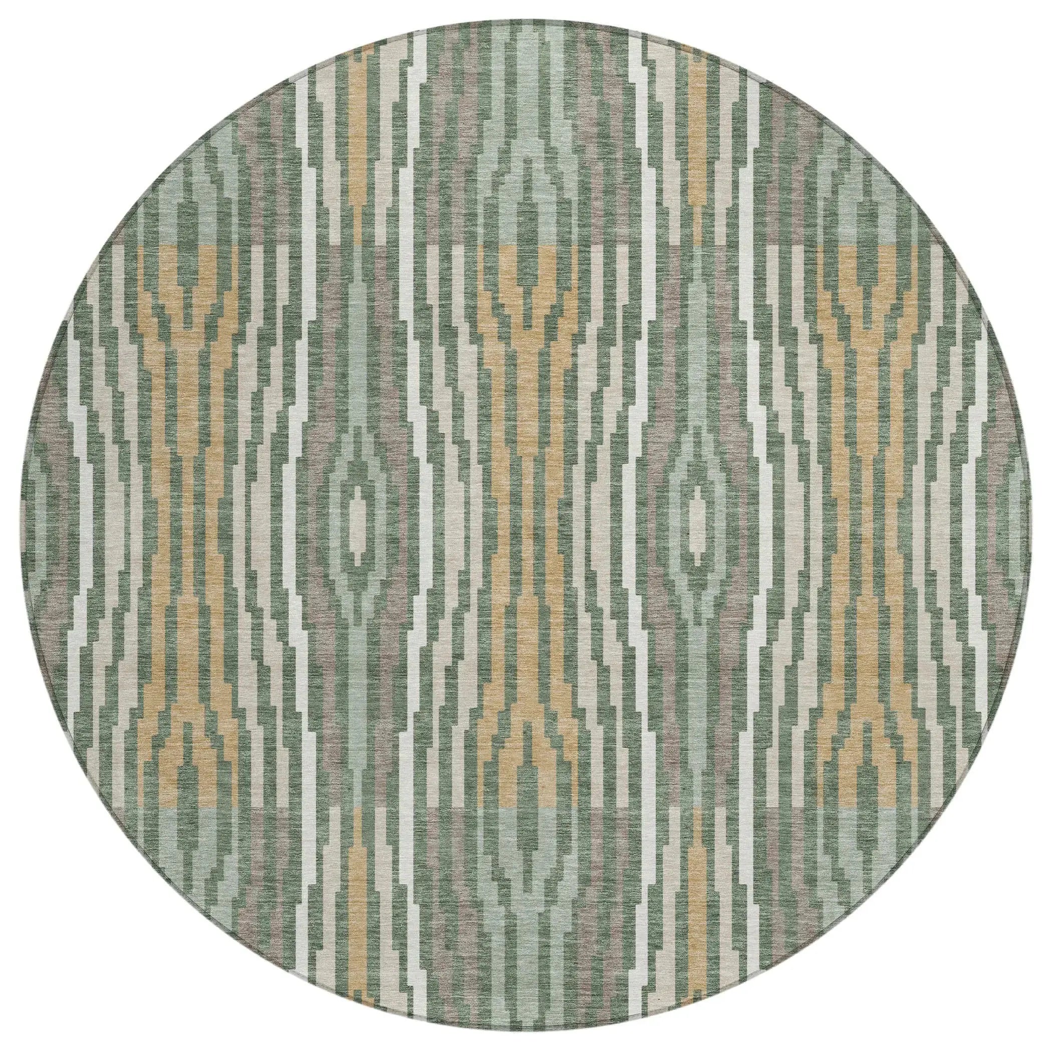 8' Green And Ivory Round Abstract Washable Indoor Outdoor Area Rug Homeroots Outdoor