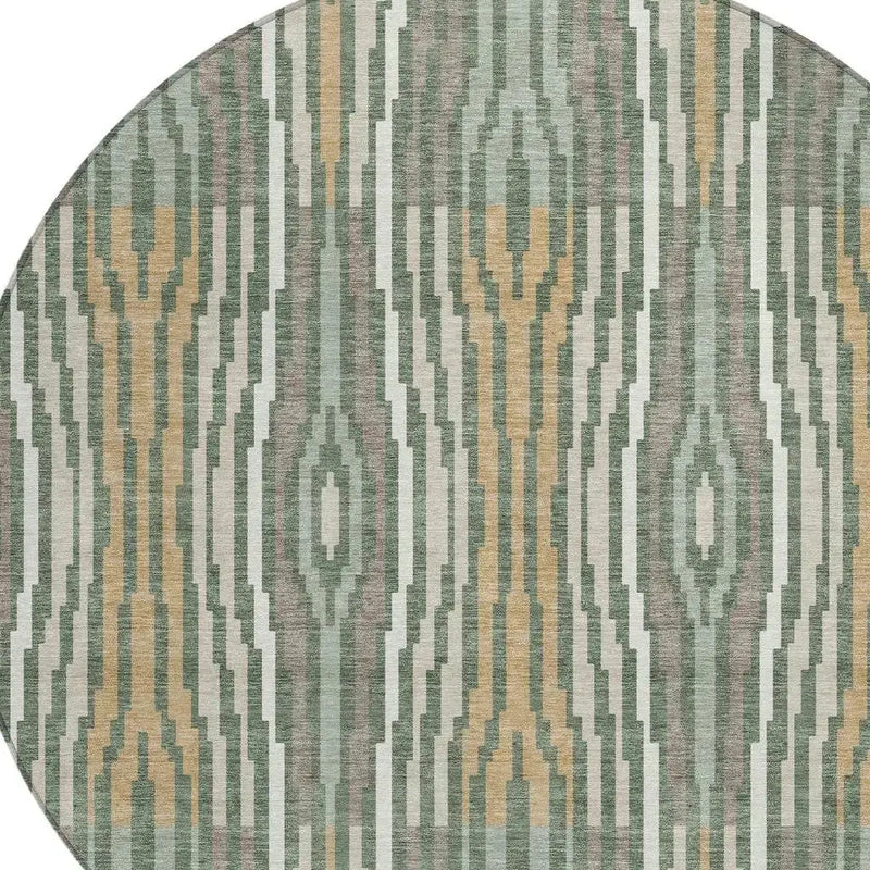 8' Green And Ivory Round Abstract Washable Indoor Outdoor Area Rug Homeroots Outdoor