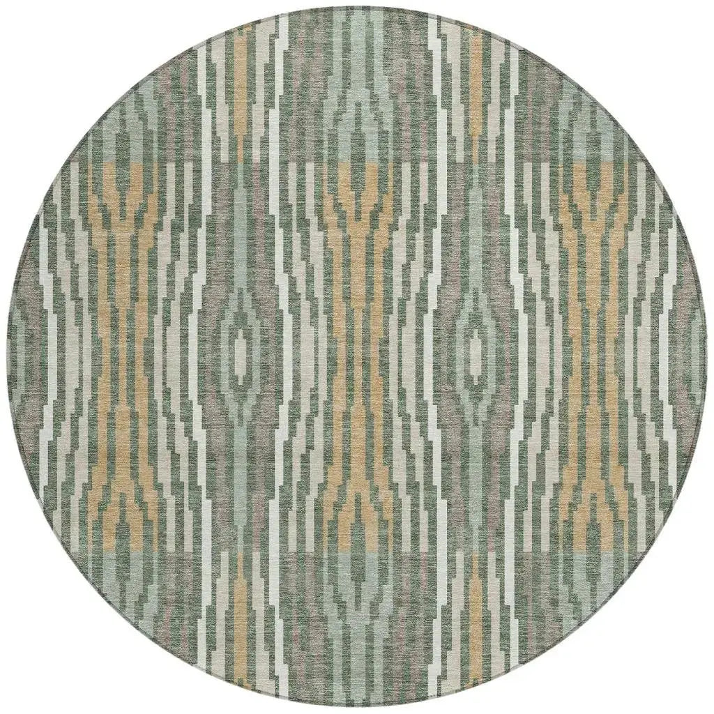 8' Green And Ivory Round Abstract Washable Indoor Outdoor Area Rug Homeroots Outdoor