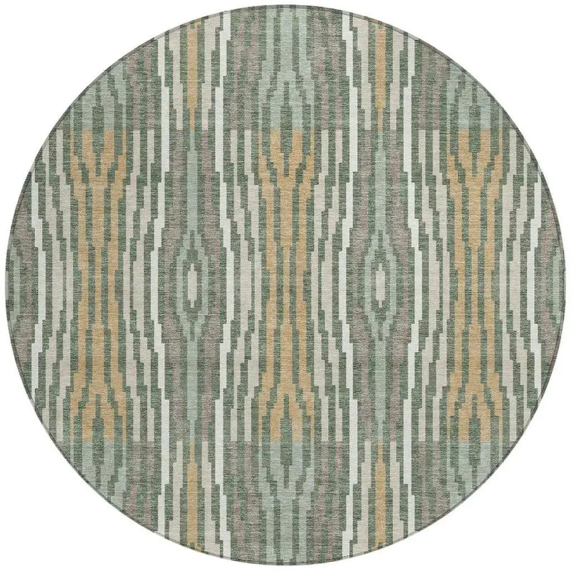 8' Green And Ivory Round Abstract Washable Indoor Outdoor Area Rug Homeroots Outdoor