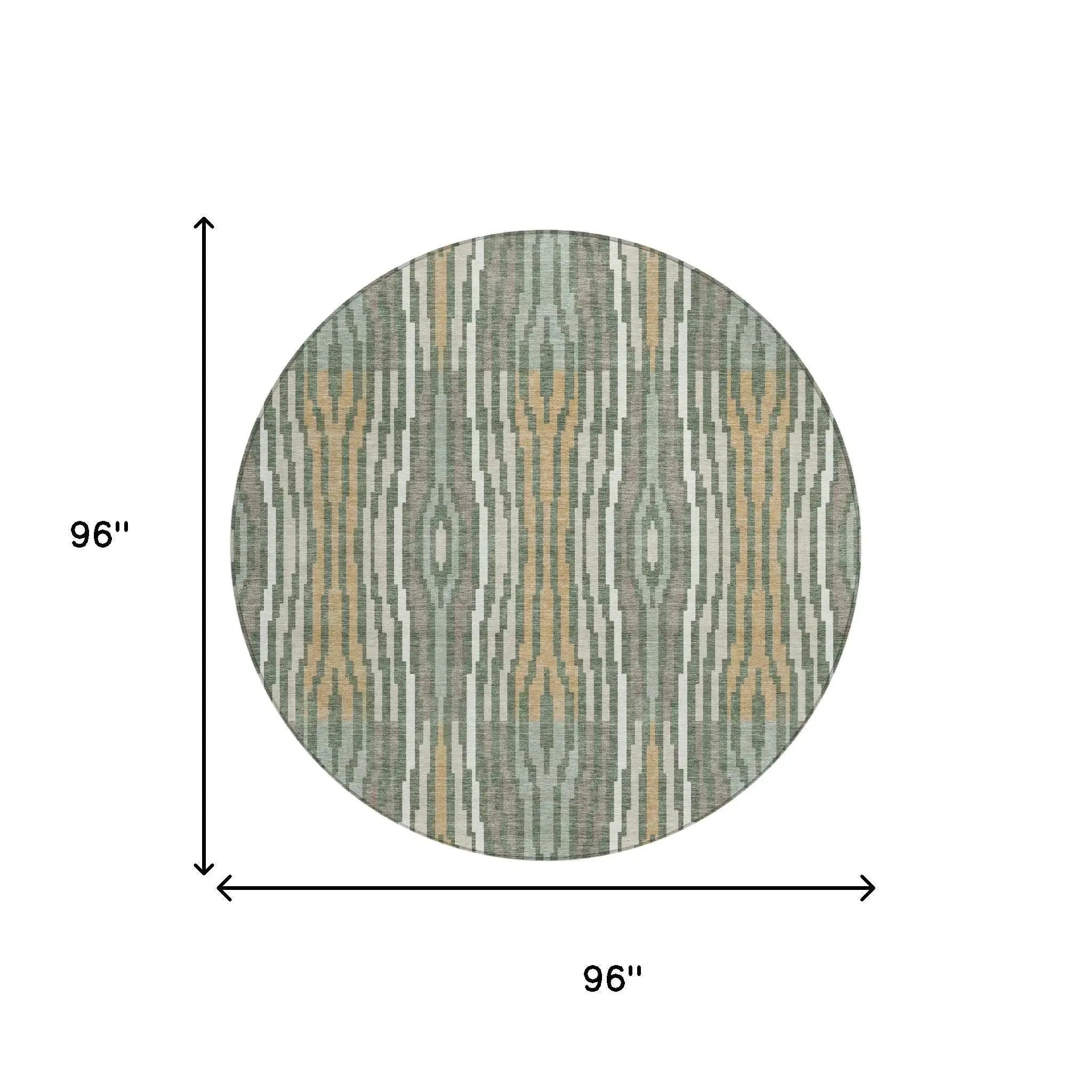 8' Green And Ivory Round Abstract Washable Indoor Outdoor Area Rug Homeroots Outdoor