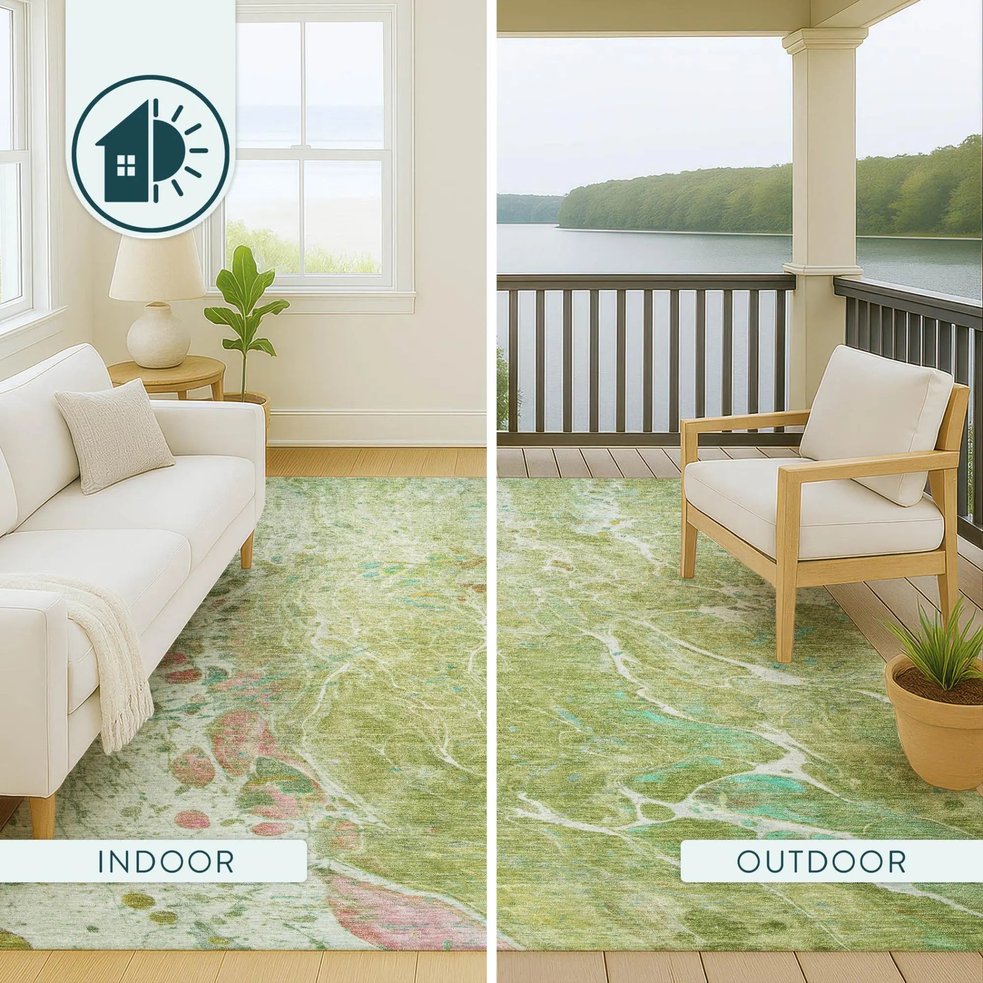 8' Green And Ivory Round Abstract Washable Indoor Outdoor Area Rug Homeroots Outdoor