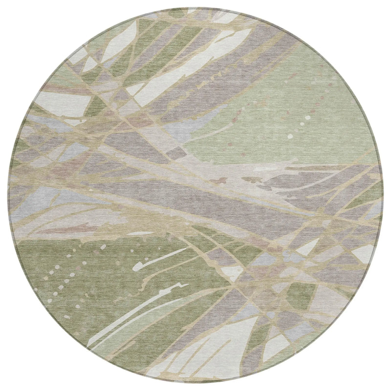 8' Green And Ivory Round Abstract Washable Indoor Outdoor Area Rug Homeroots Outdoor