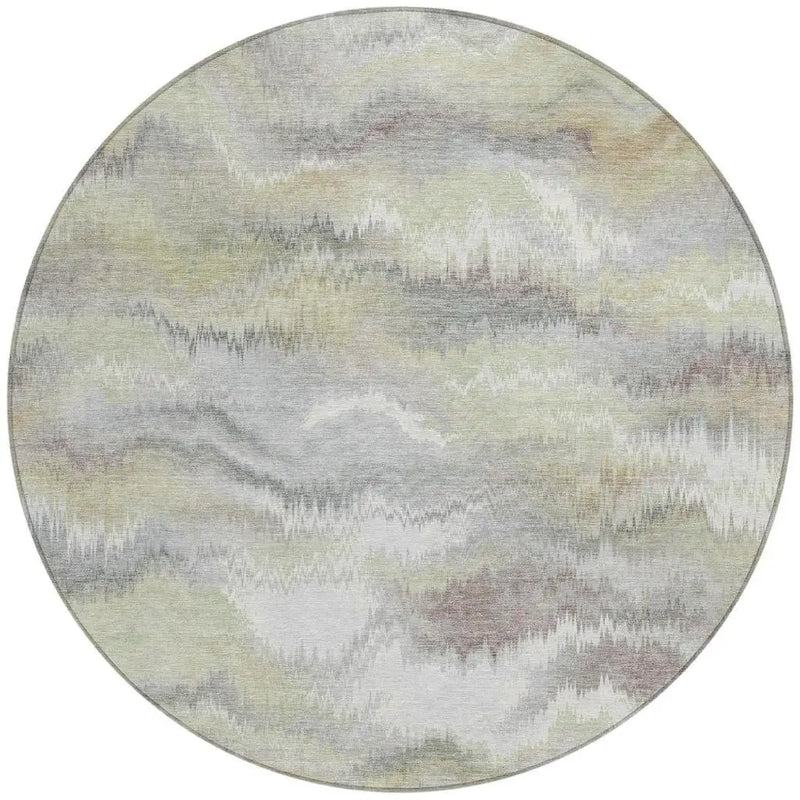 8' Green And Ivory Round Abstract Washable Indoor Outdoor Area Rug Homeroots Outdoor