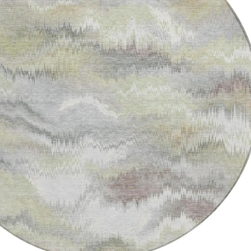 8' Green And Ivory Round Abstract Washable Indoor Outdoor Area Rug Homeroots Outdoor