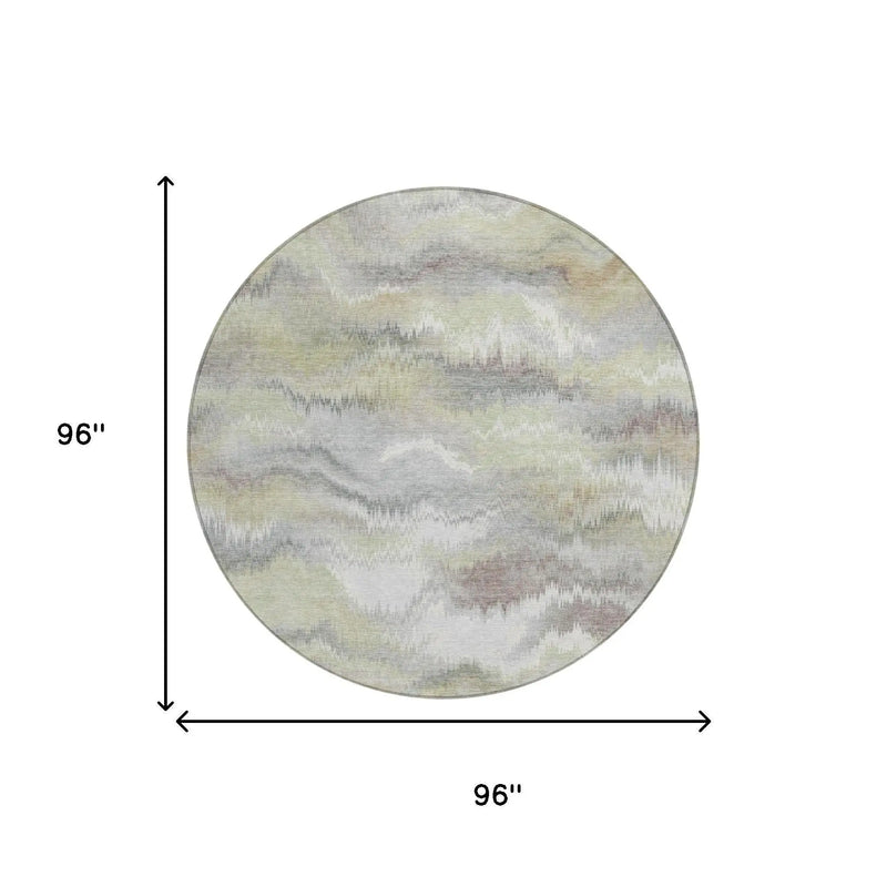 8' Green And Ivory Round Abstract Washable Indoor Outdoor Area Rug Homeroots Outdoor