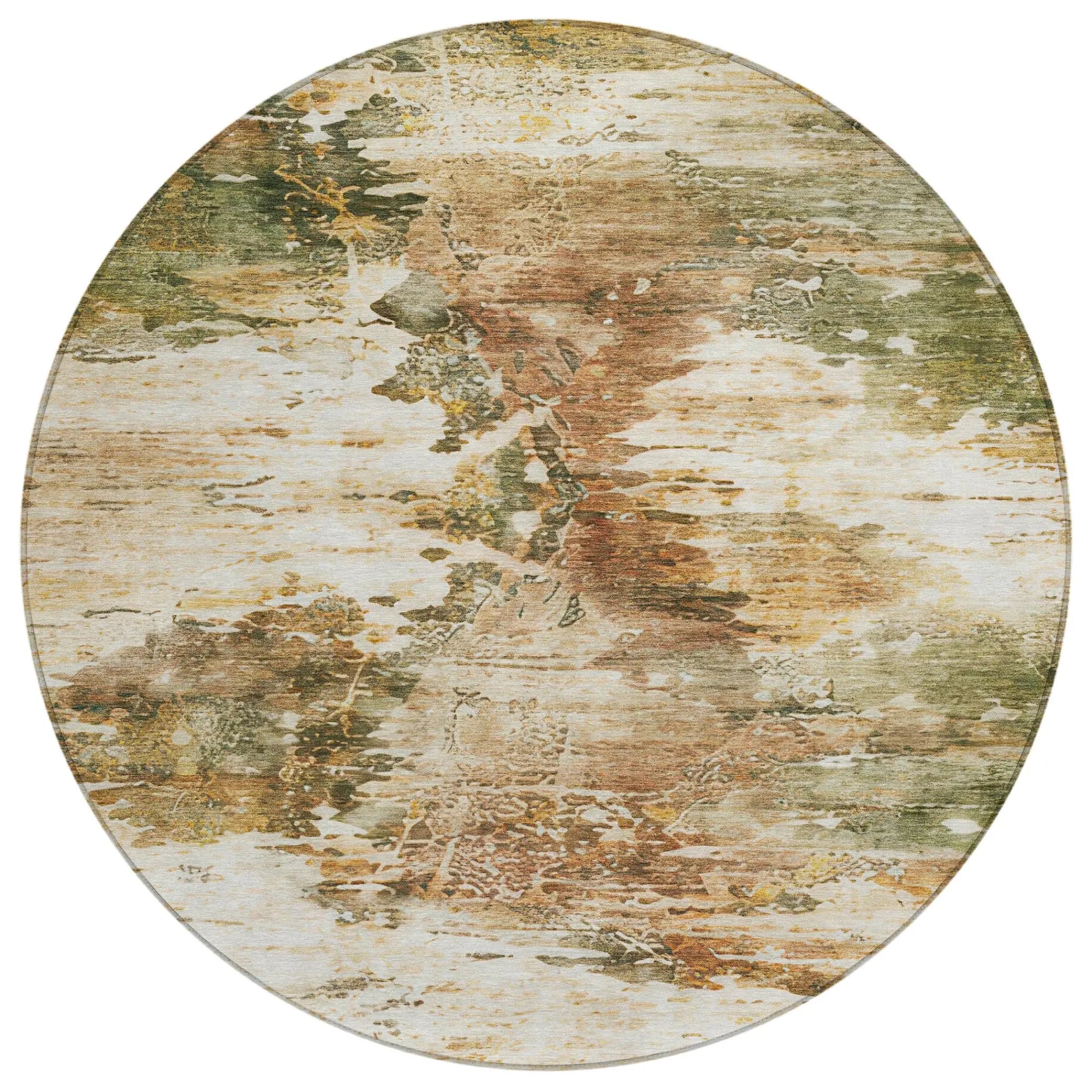 8' Green And Ivory Round Abstract Washable Indoor Outdoor Area Rug Homeroots Outdoor