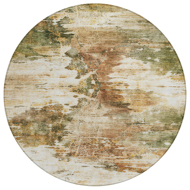 8' Green And Ivory Round Abstract Washable Indoor Outdoor Area Rug Homeroots Outdoor