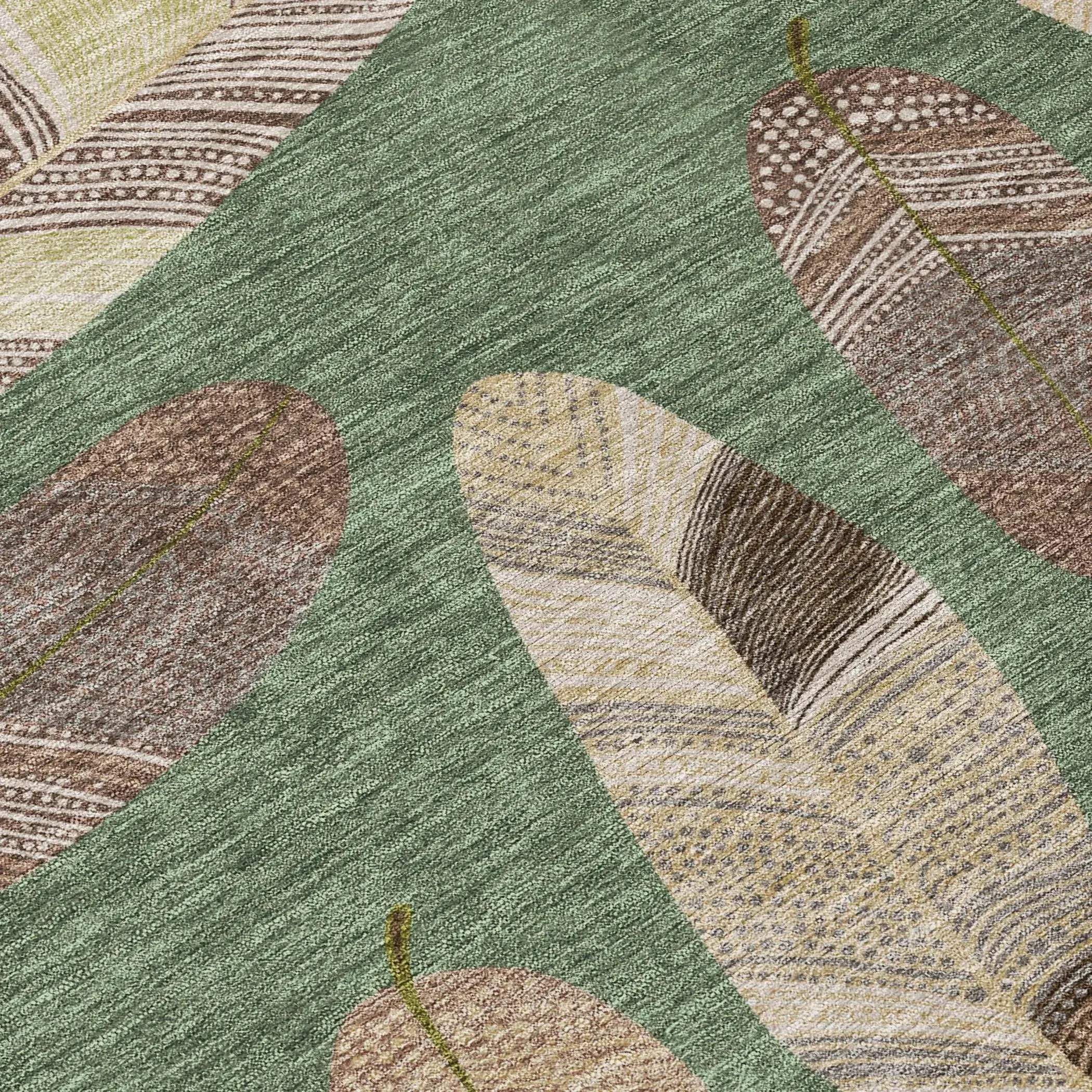 8' Green And Ivory Round Botanical Leaves Washable Indoor Outdoor Area Rug Homeroots Outdoor