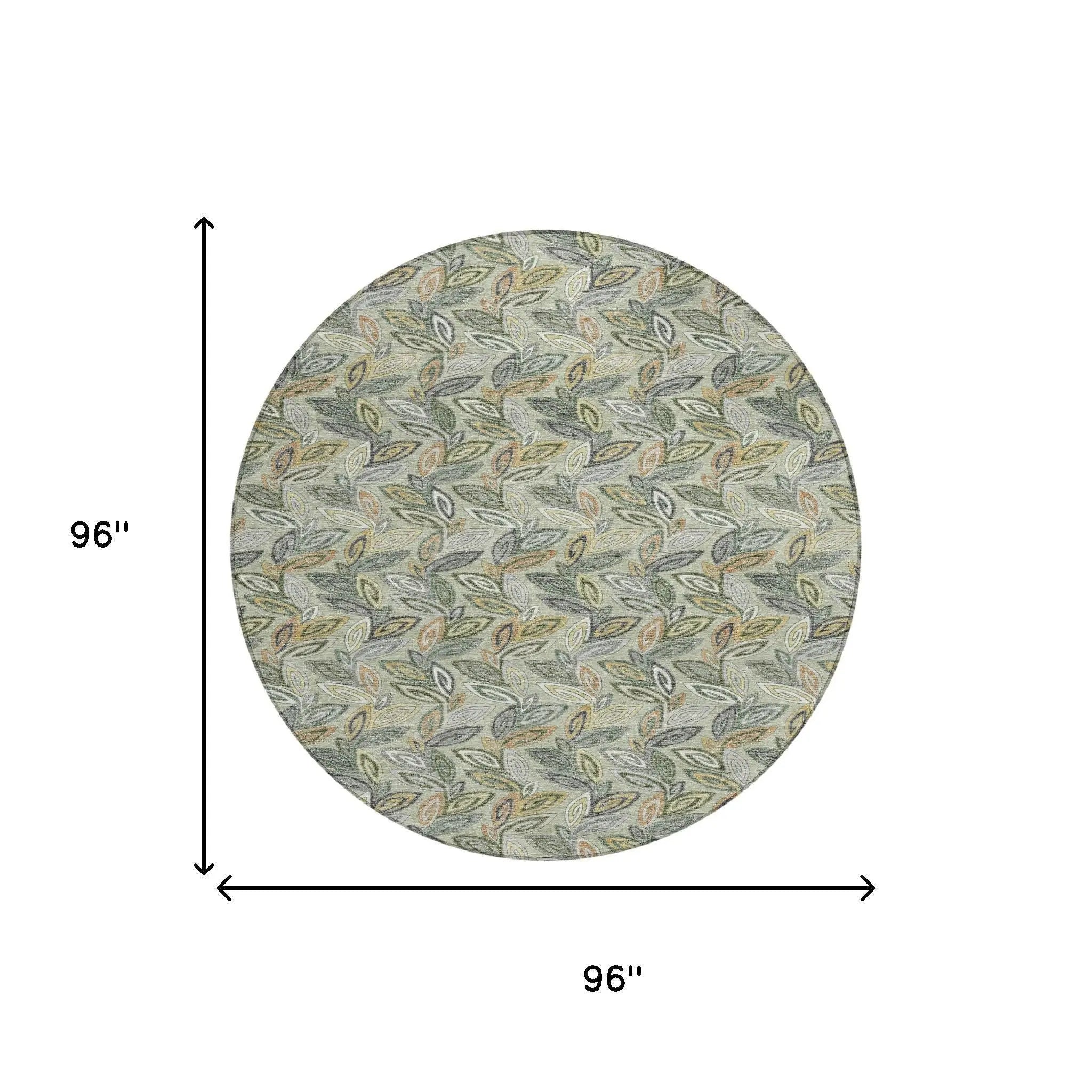 8' Green And Ivory Round Botanical Leaves Washable Indoor Outdoor Area Rug Homeroots Outdoor