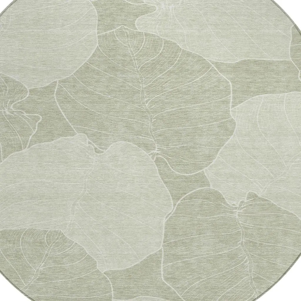8' Green And Ivory Round Floral Washable Indoor Outdoor Area Rug Homeroots Outdoor