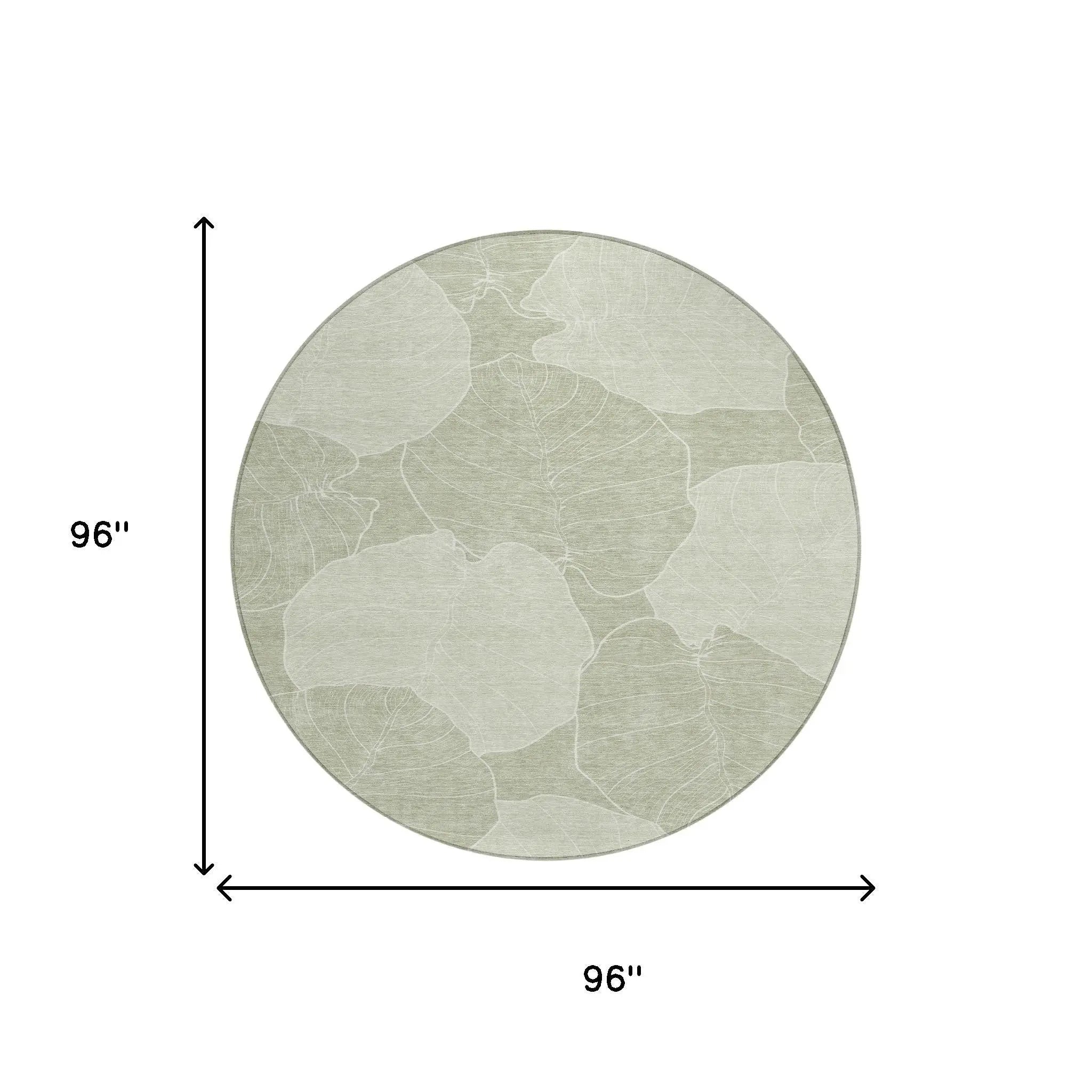 8' Green And Ivory Round Floral Washable Indoor Outdoor Area Rug Homeroots Outdoor