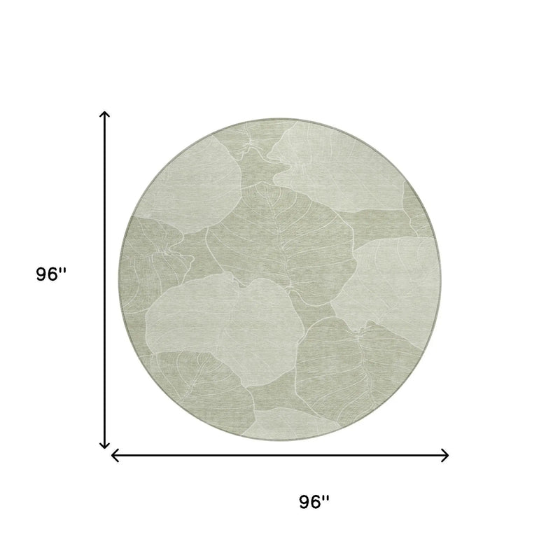 8' Green And Ivory Round Floral Washable Indoor Outdoor Area Rug Homeroots Outdoor