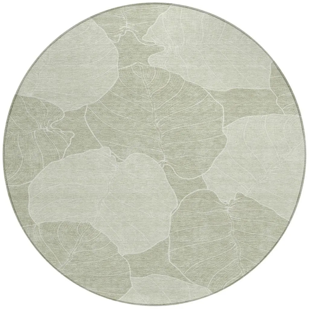 8' Green And Ivory Round Floral Washable Indoor Outdoor Area Rug Homeroots Outdoor