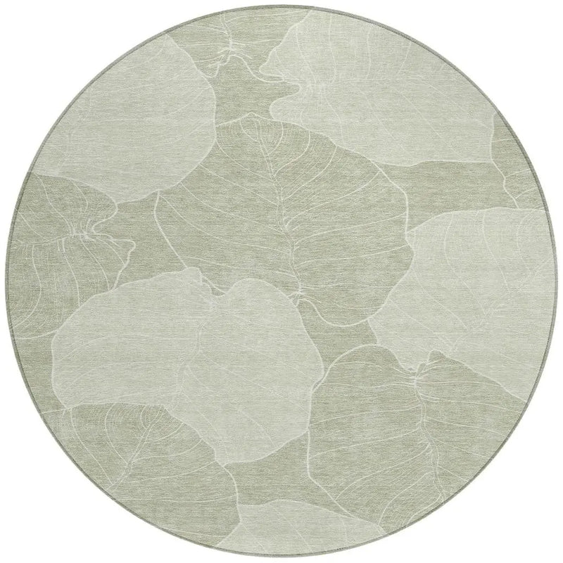 8' Green And Ivory Round Floral Washable Indoor Outdoor Area Rug Homeroots Outdoor