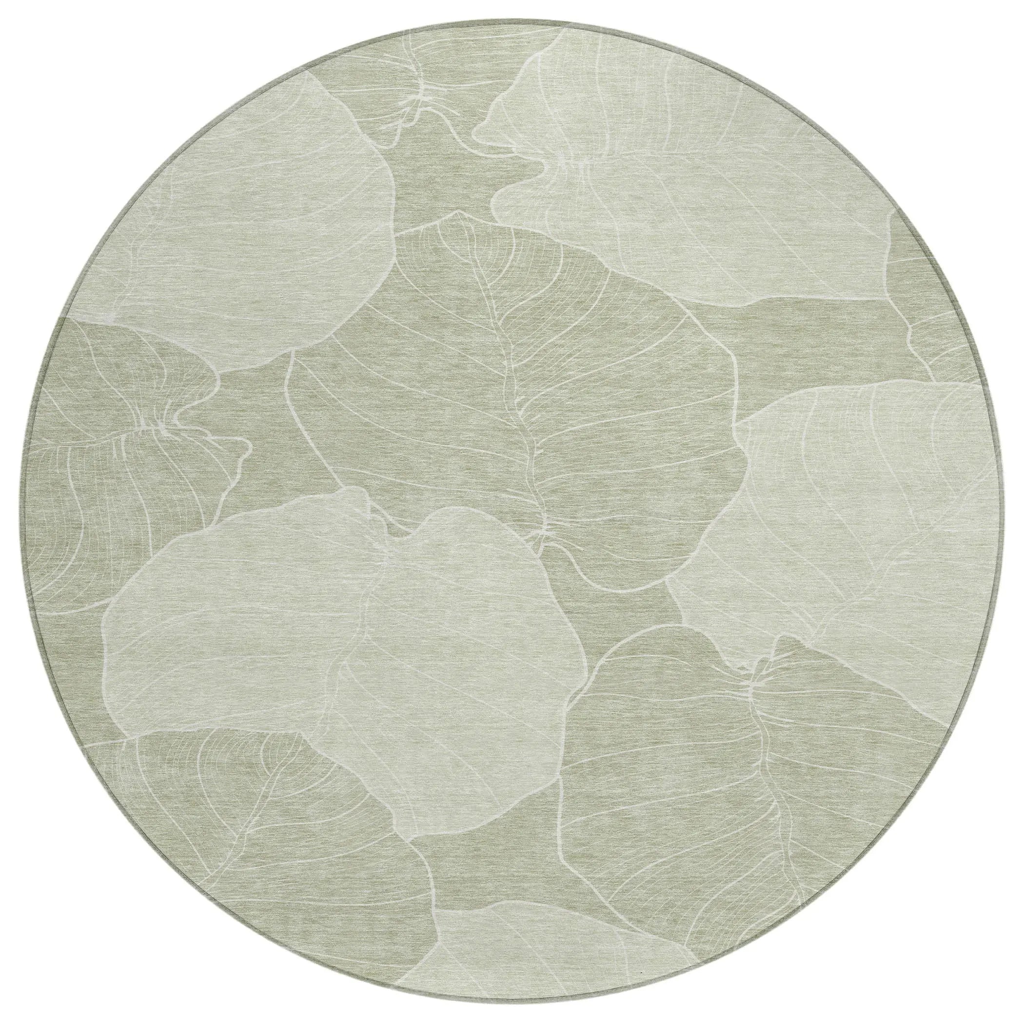 8' Green And Ivory Round Floral Washable Indoor Outdoor Area Rug Homeroots Outdoor