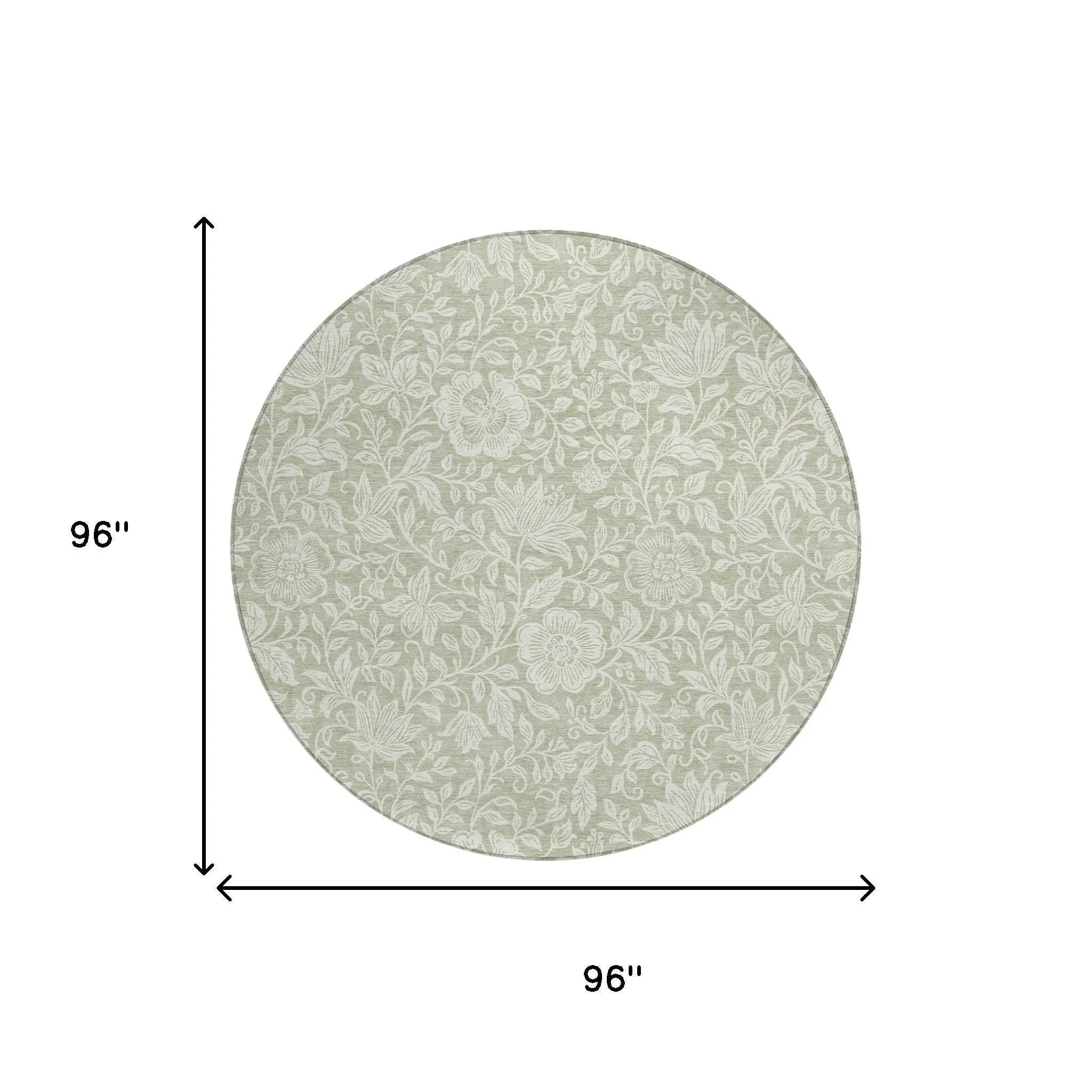 8' Green And Ivory Round Floral Washable Indoor Outdoor Area Rug Homeroots Outdoor