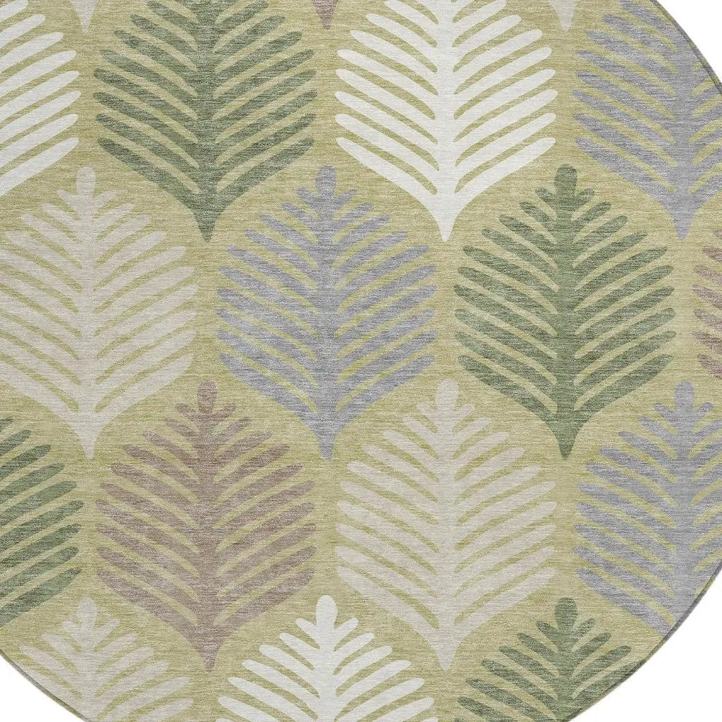 8' Green And Ivory Round Floral Washable Indoor Outdoor Area Rug Homeroots Outdoor