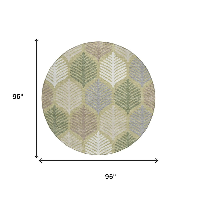 8' Green And Ivory Round Floral Washable Indoor Outdoor Area Rug Homeroots Outdoor